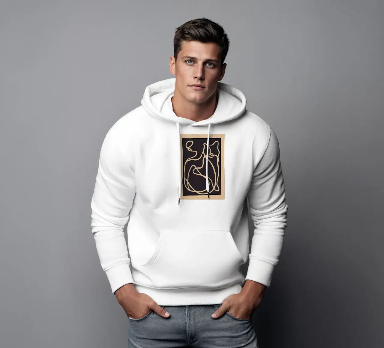 Gatto astratto Line Art 2 felpa con cappuccio da ThingDesign