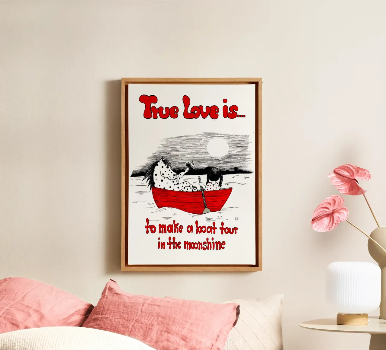 True Love is to make s boat tour in the moonshine tela con Cornice a cassetta da Pferdemädchen