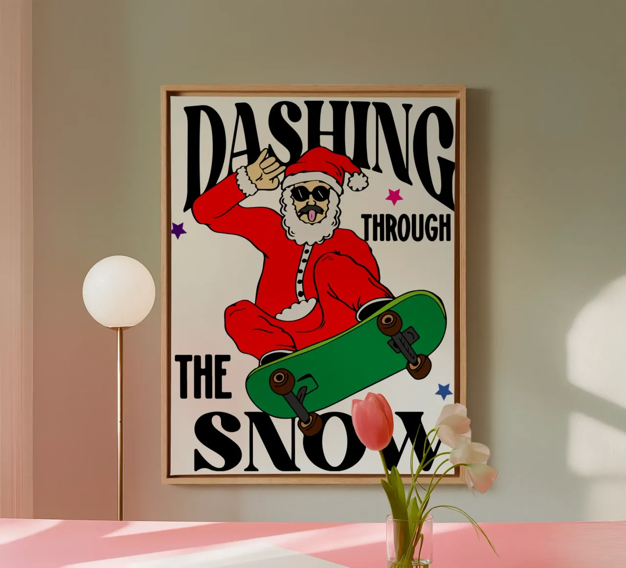 santa claus dashing through the snow canvas with Floater frame by onefeelshop
