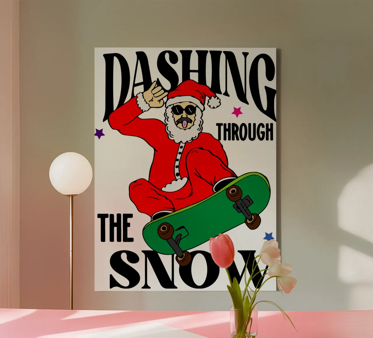 santa claus dashing through the snow canvas with Floater frame by onefeelshop