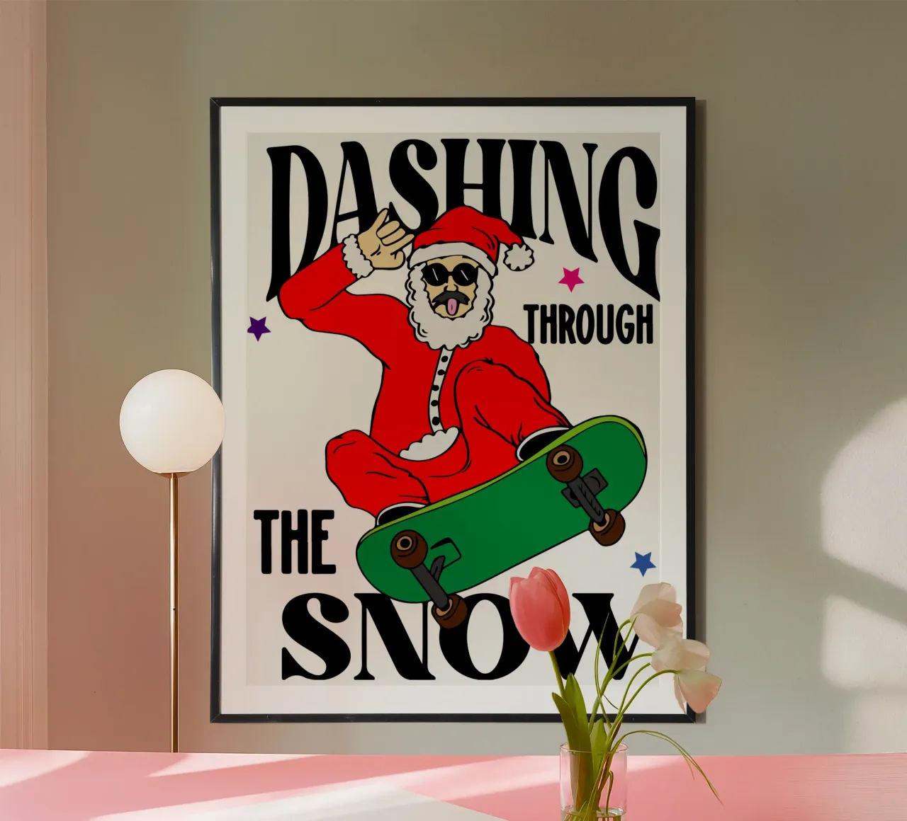 Babbo Natale che sfreccia sulla neve carta hahnemühle da onefeelshop