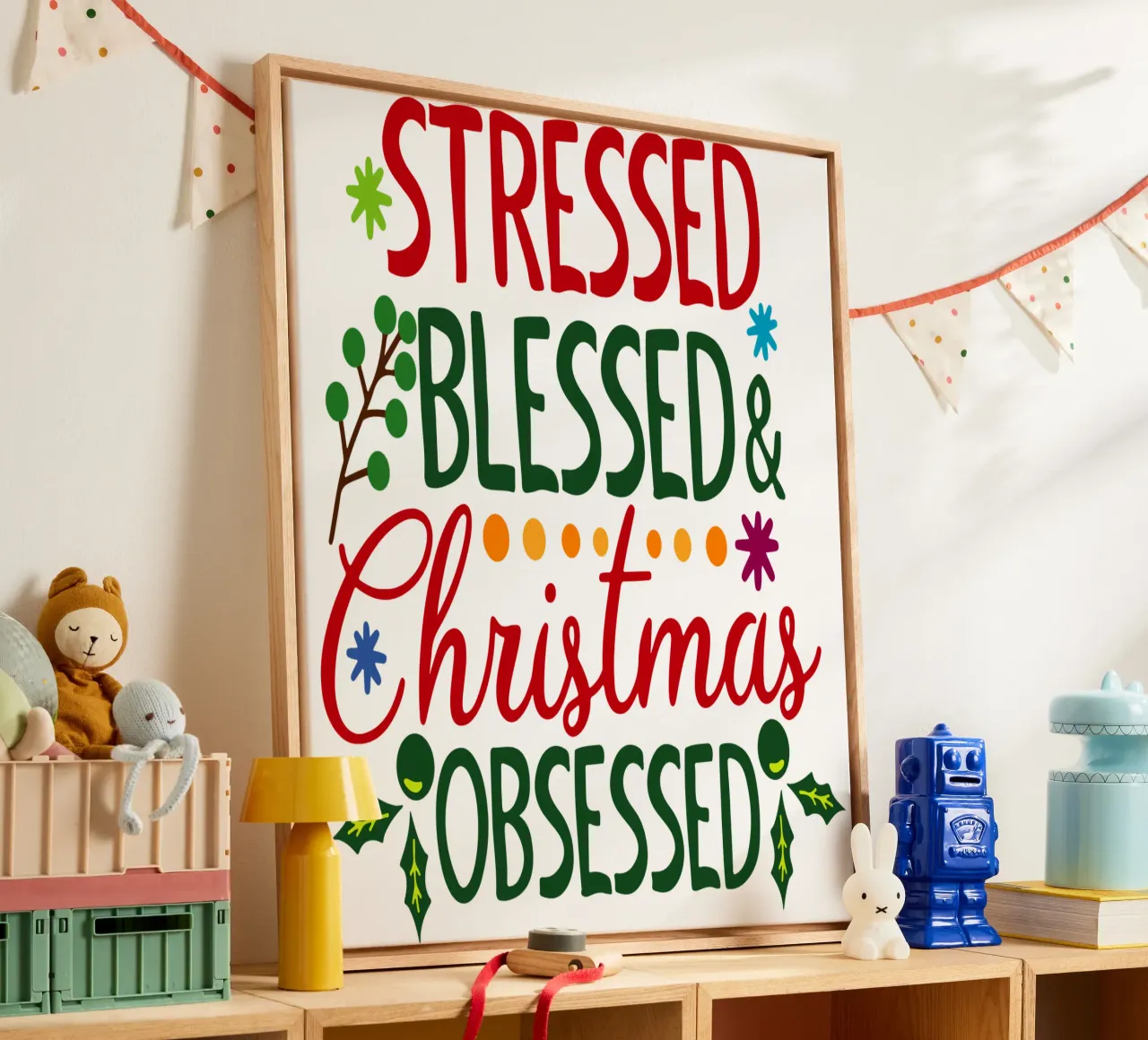 Gestresst Zalig Kerstmis Geobsedeerd canvas met Baklijst van onefeelshop