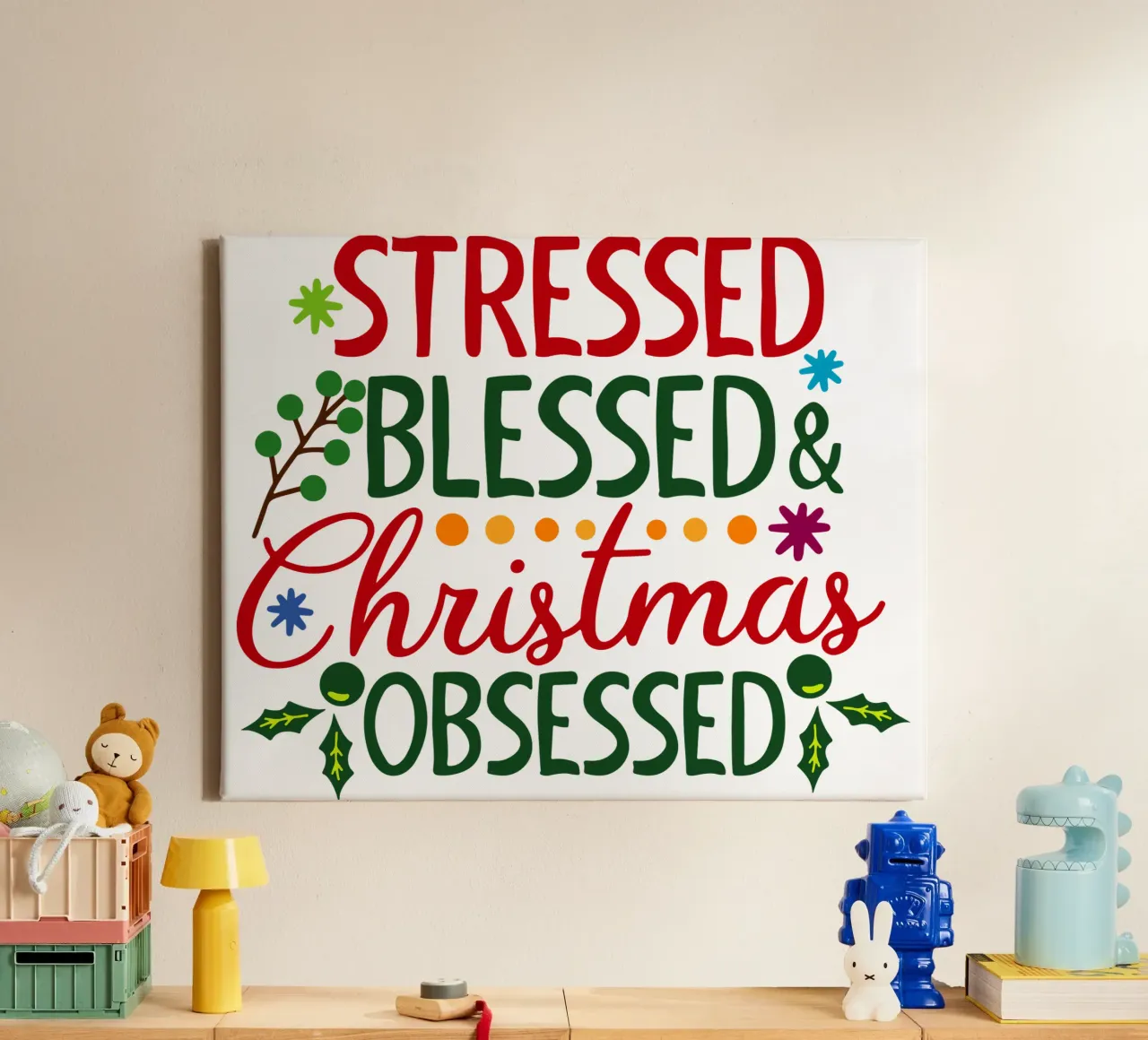Gestresst Zalig Kerstmis Geobsedeerd canvas met Baklijst van onefeelshop
