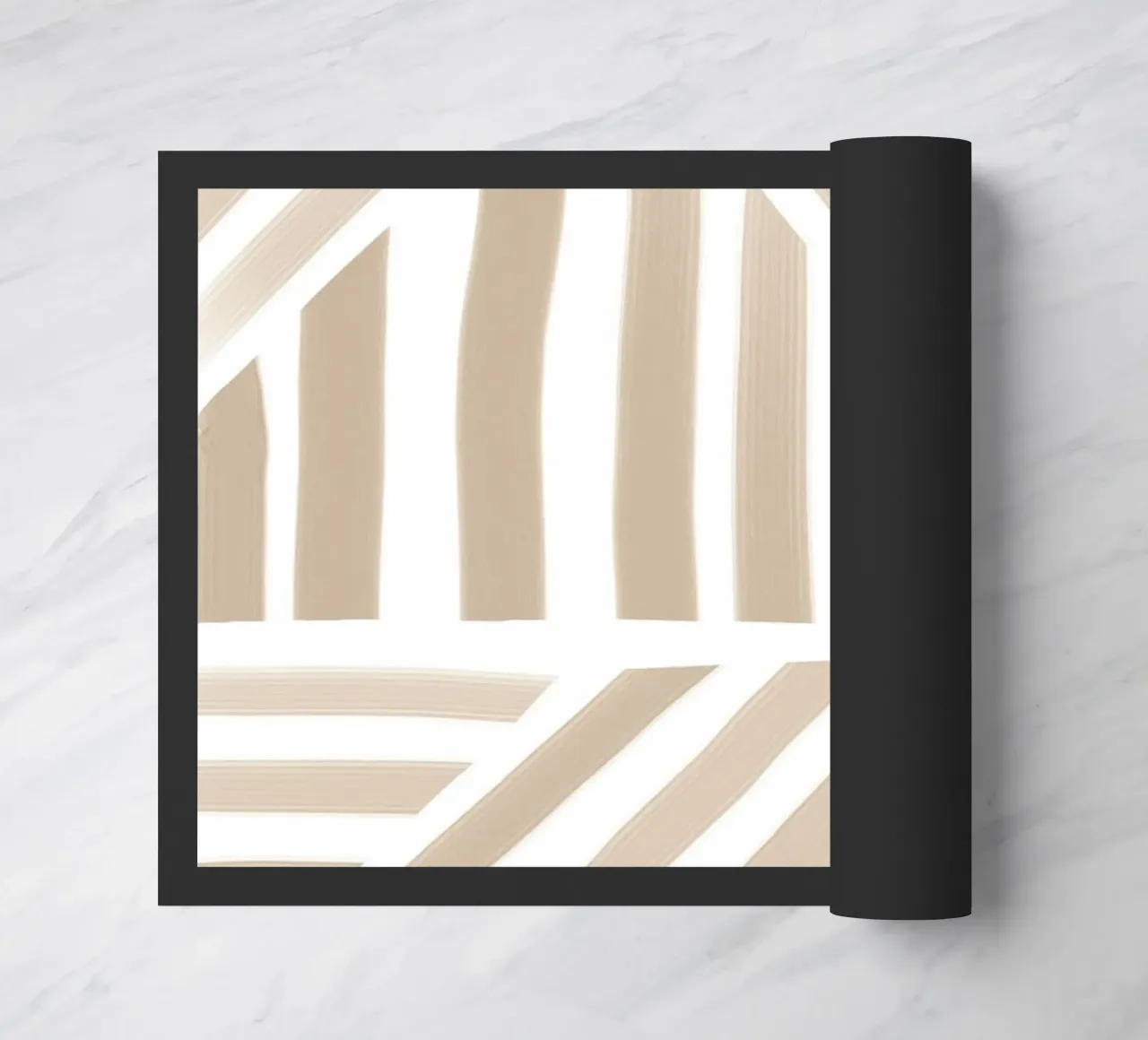 Motivo astratto a strisce geometriche bianche e beige zerbino da Melloi Art Print