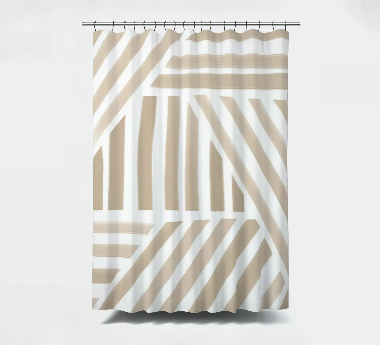 Abstract Beige and White Geometric Stripe Pattern shower curtain by Melloi Art Print