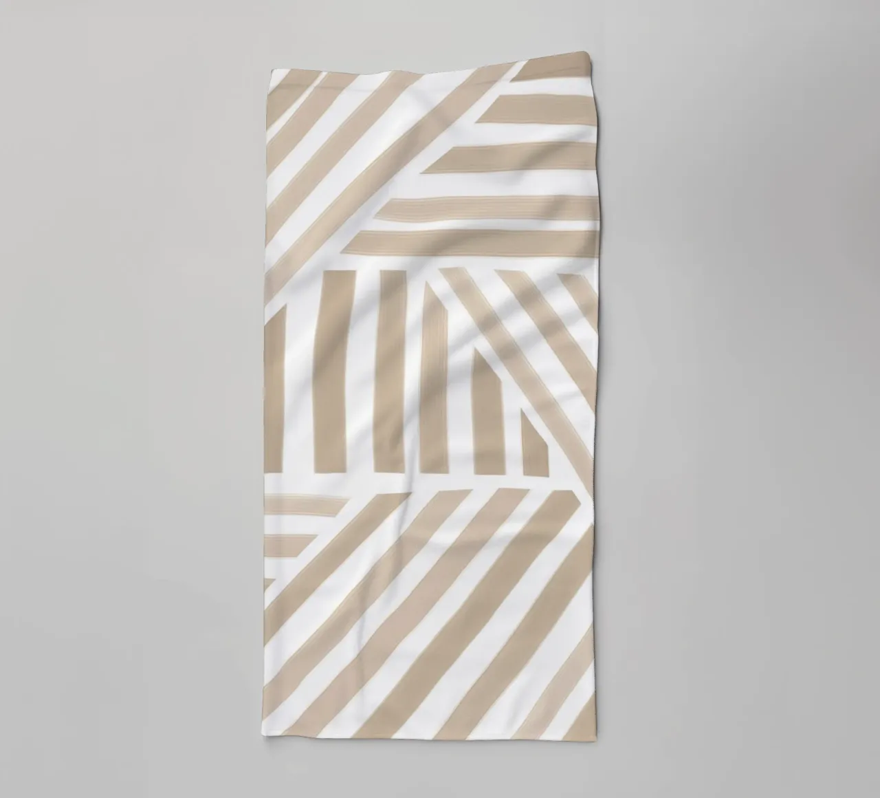 Abstract Beige and White Geometric Stripe Pattern towel by Melloi Art Print
