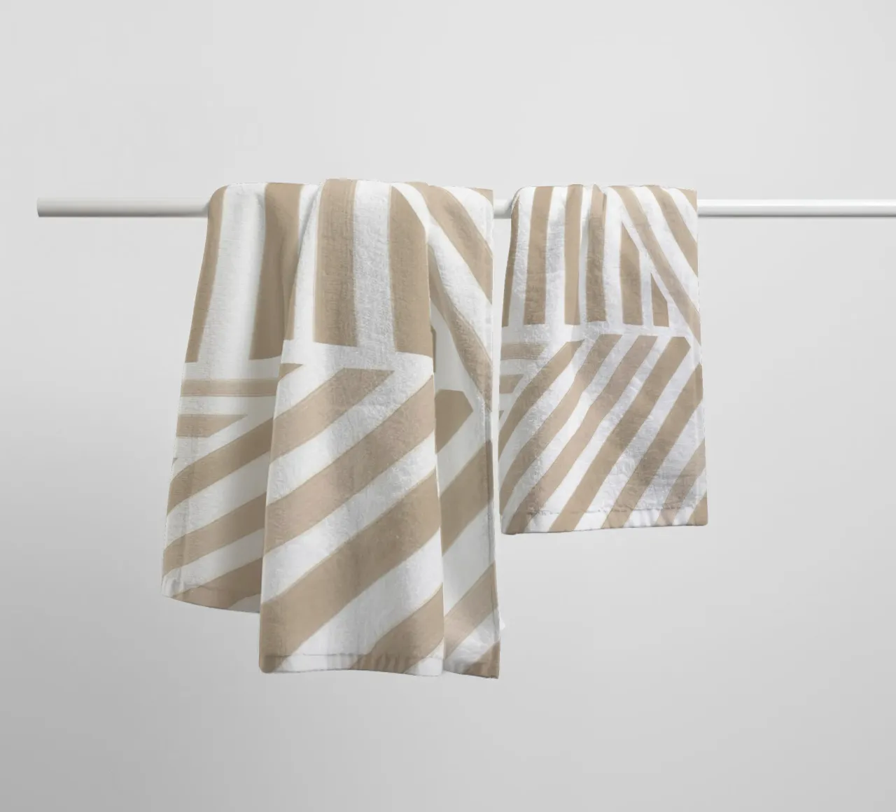 Motif abstrait à rayures géométriques beige et blanc serviette de bain de Melloi Art Print