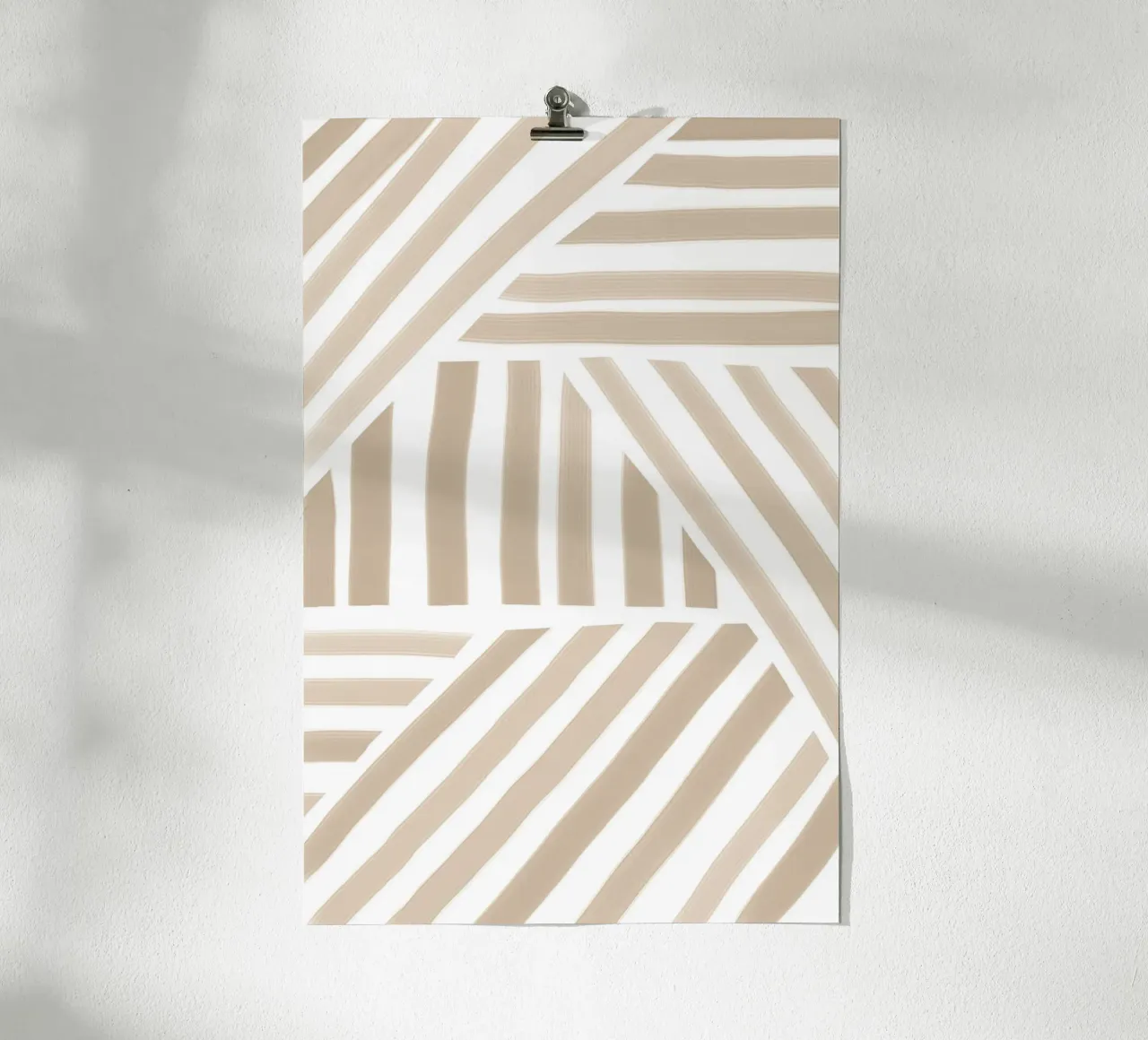 Motivo astratto a strisce geometriche bianche e beige carta hahnemühle da Melloi Art Print