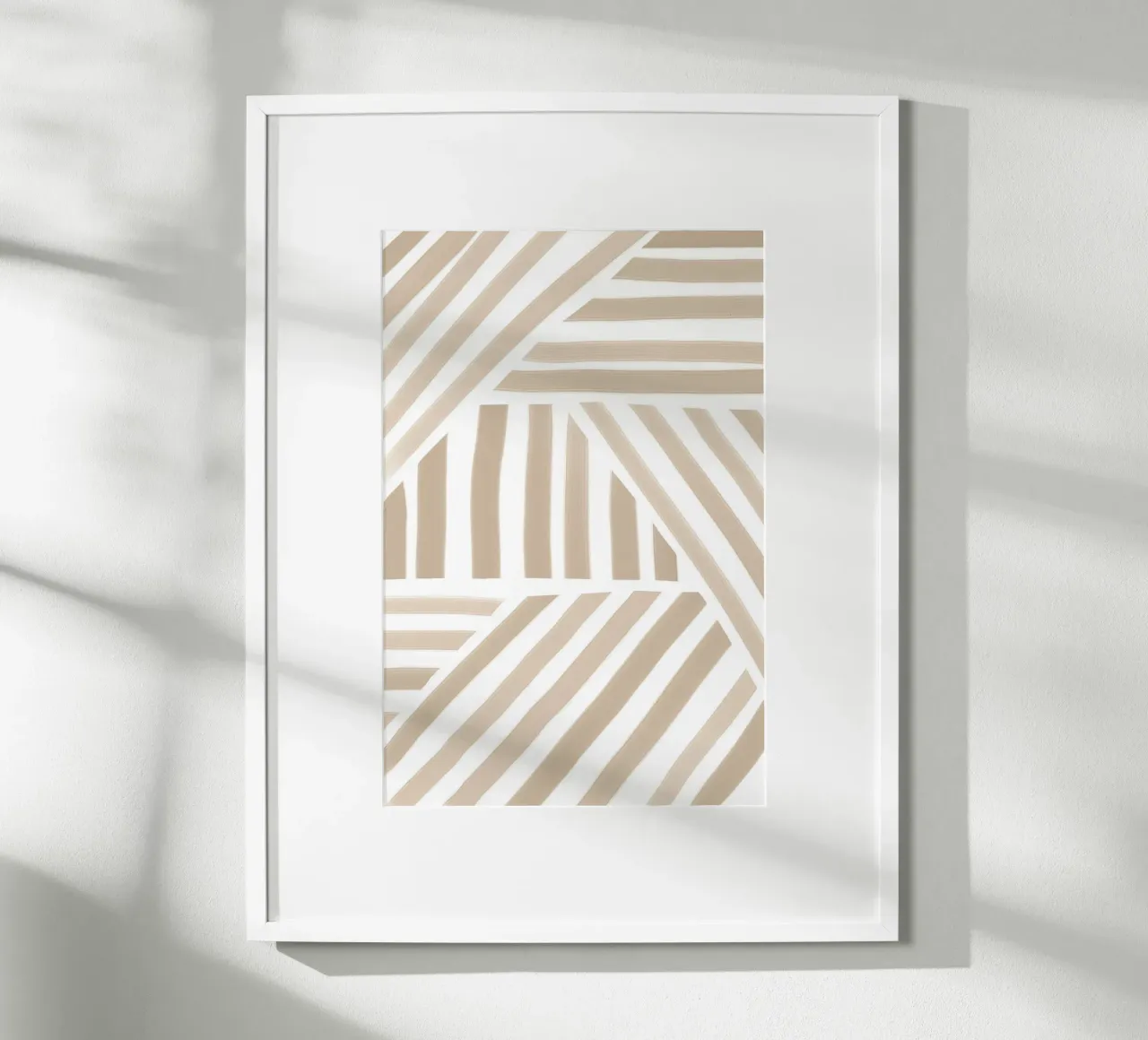 Motivo astratto a strisce geometriche bianche e beige carta hahnemühle da Melloi Art Print