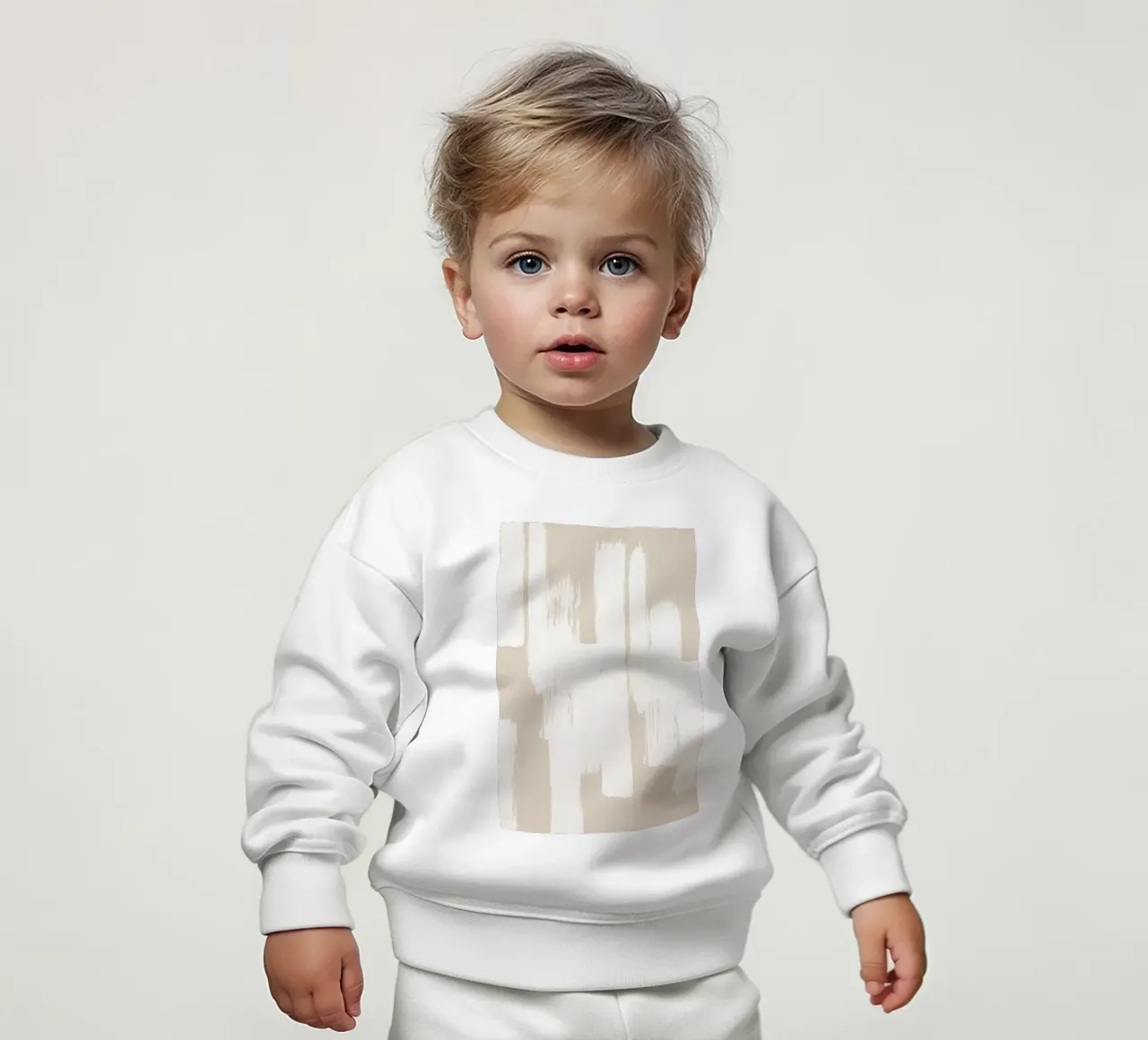 Beige e bianco, motivo astratto a pennello felpa neonato da Melloi Art Print