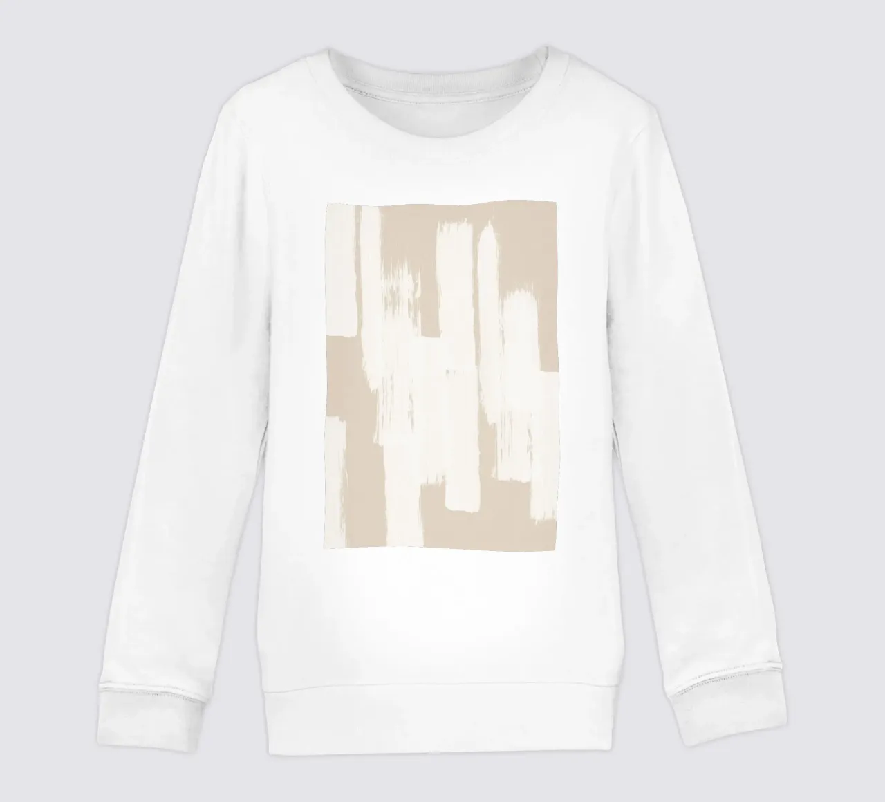 Beige and White Abstract Brush Stroke Pattern kids sweatshirt by Melloi Art Print