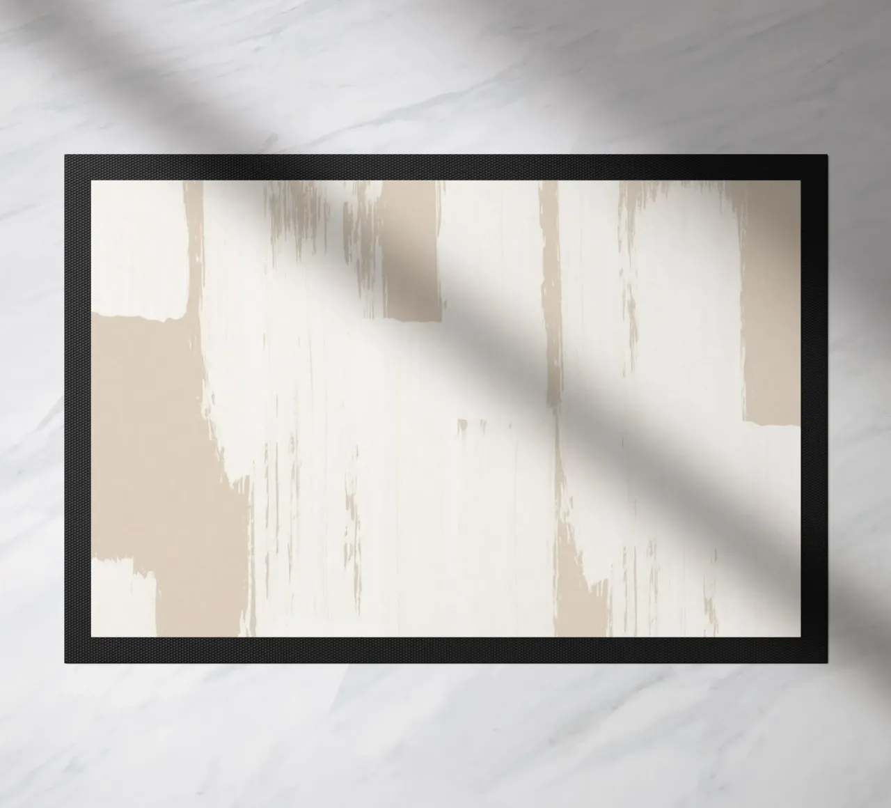 Beige and White Abstract Brush Stroke Pattern doormat by Melloi Art Print
