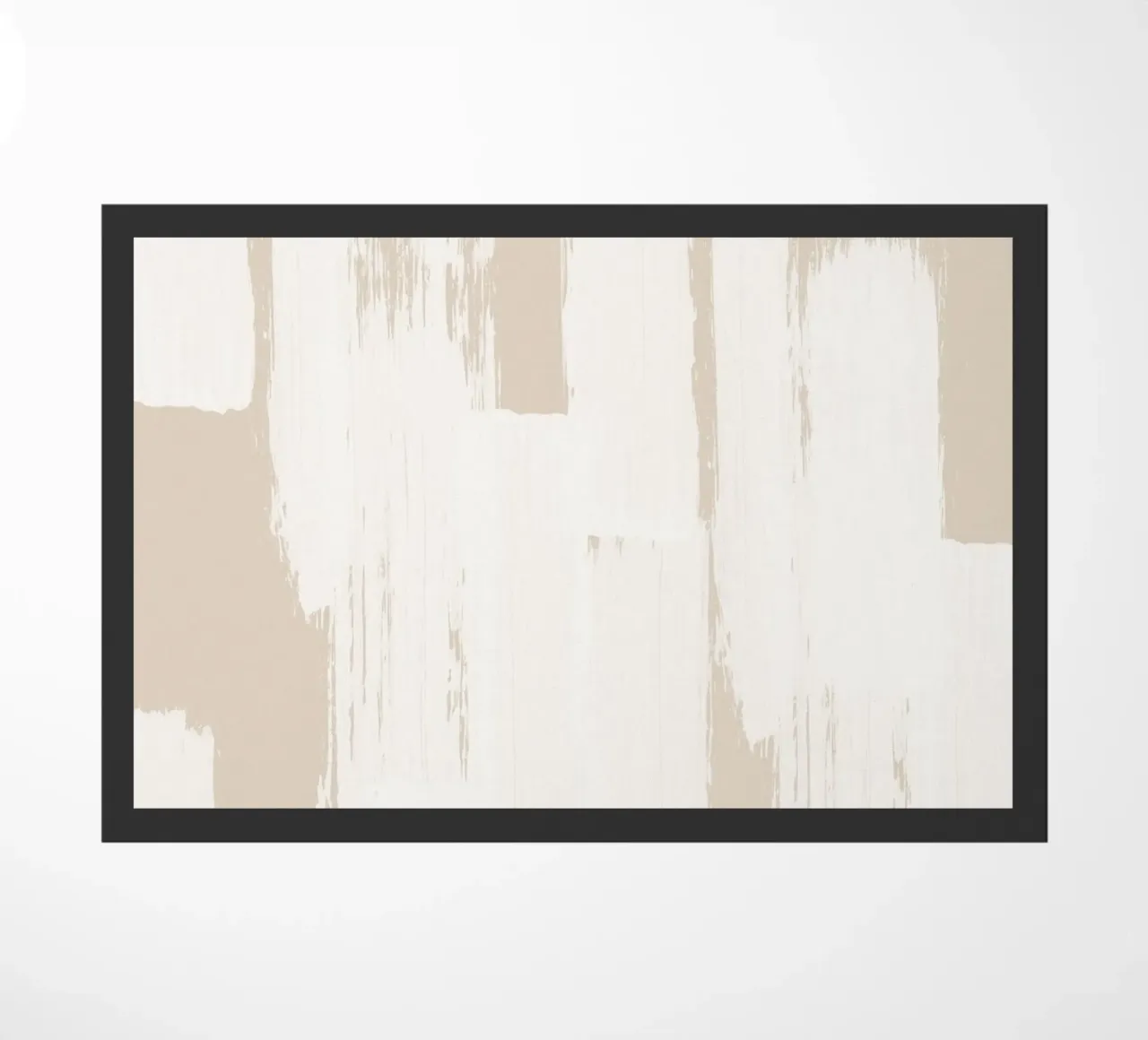 Beige and White Abstract Brush Stroke Pattern doormat by Melloi Art Print