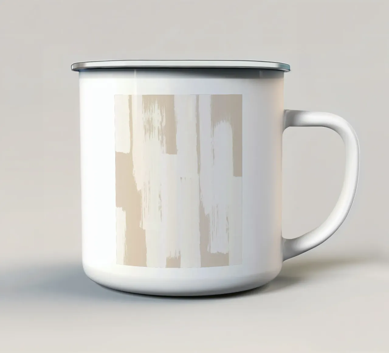 Beige e bianco, motivo astratto a pennello tazza in smalto da Melloi Art Print