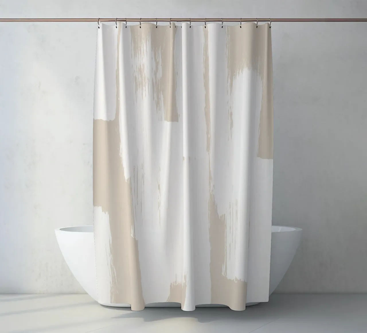 Beige and White Abstract Brush Stroke Pattern shower curtain by Melloi Art Print