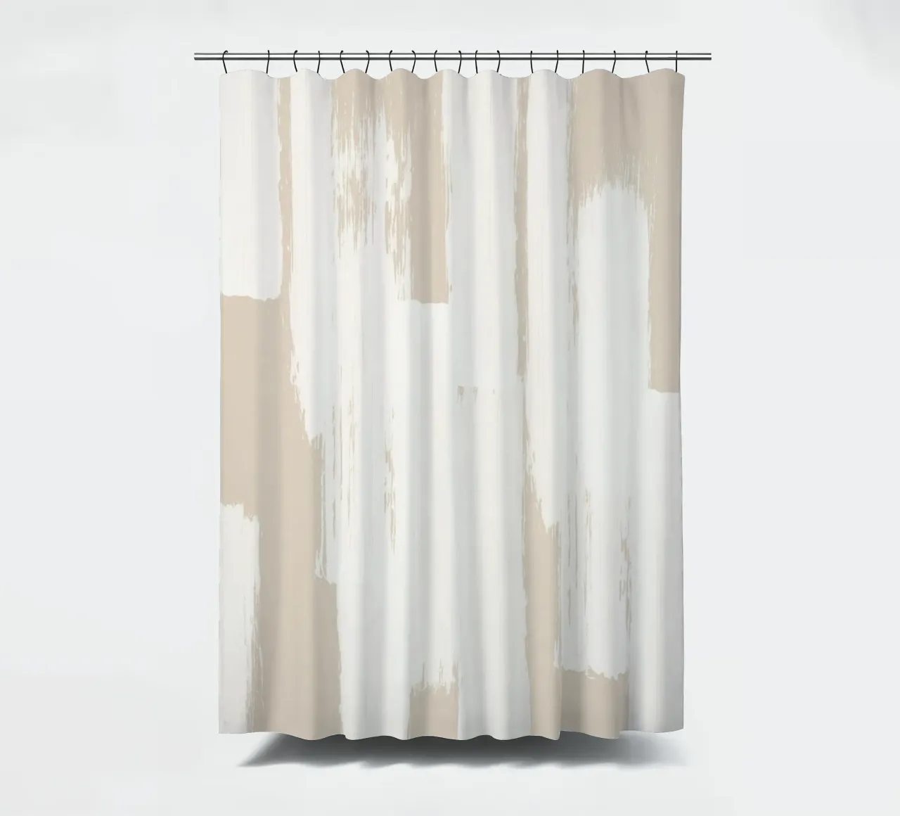 Beige and White Abstract Brush Stroke Pattern shower curtain by Melloi Art Print