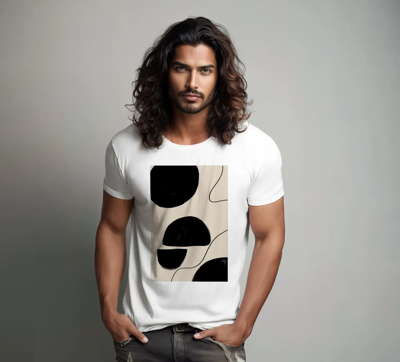 Abstract Geometric Design on Beige Background t-shirt by Melloi Art Print