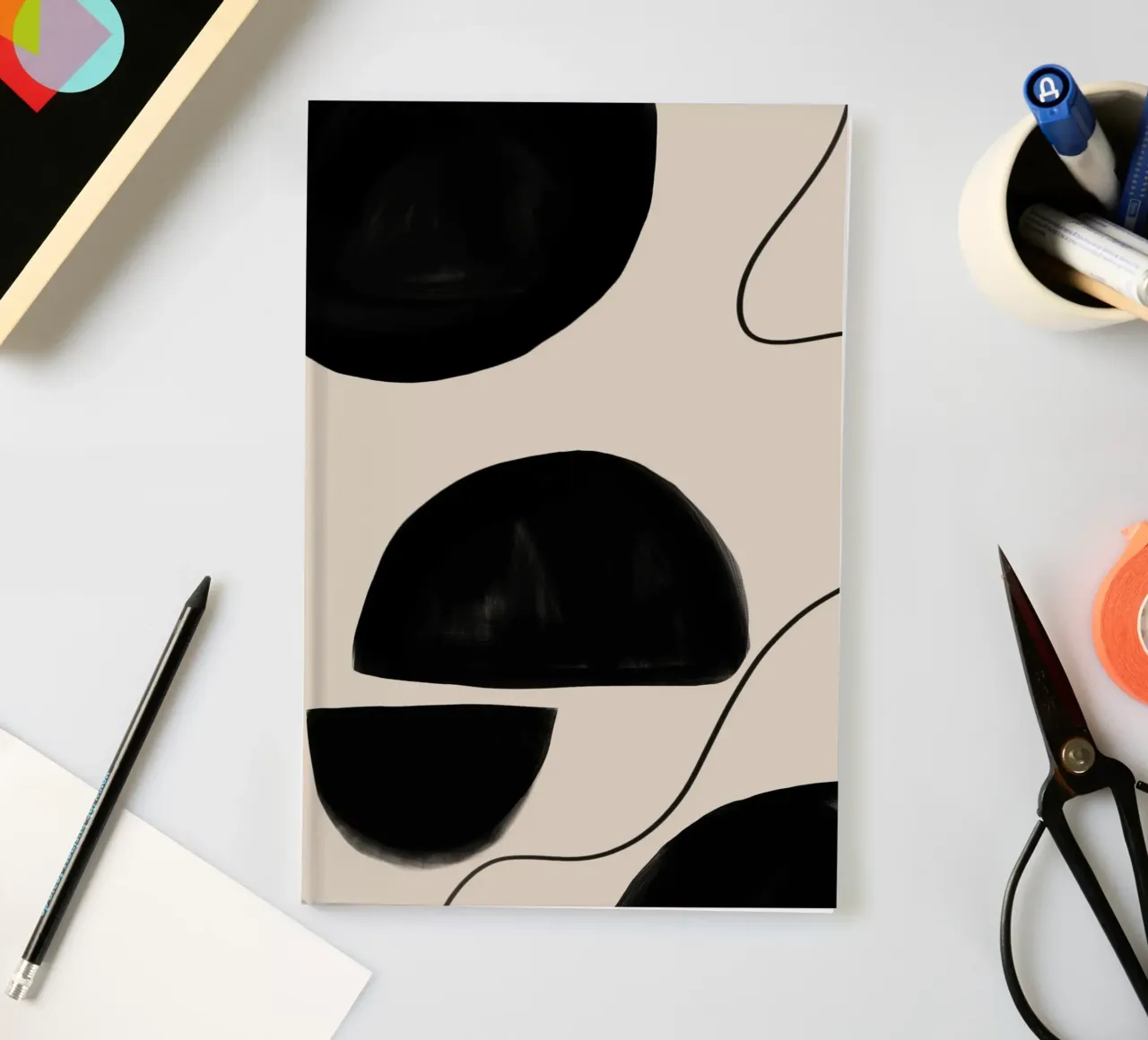 Abstract Geometric Design on Beige Background notebook by Melloi Art Print
