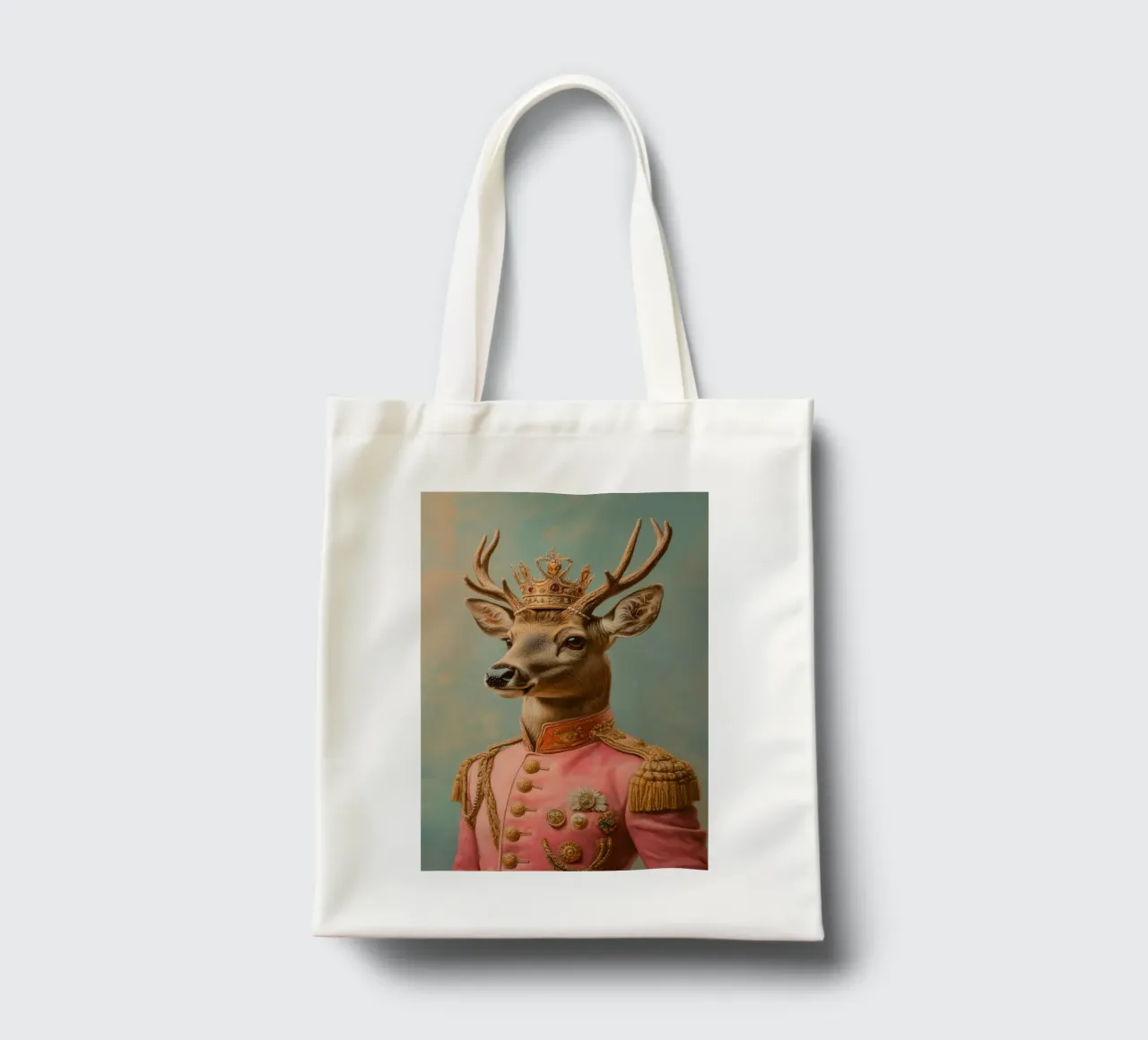 Portret roze hert met kroon jute draagtas van Carinaprint