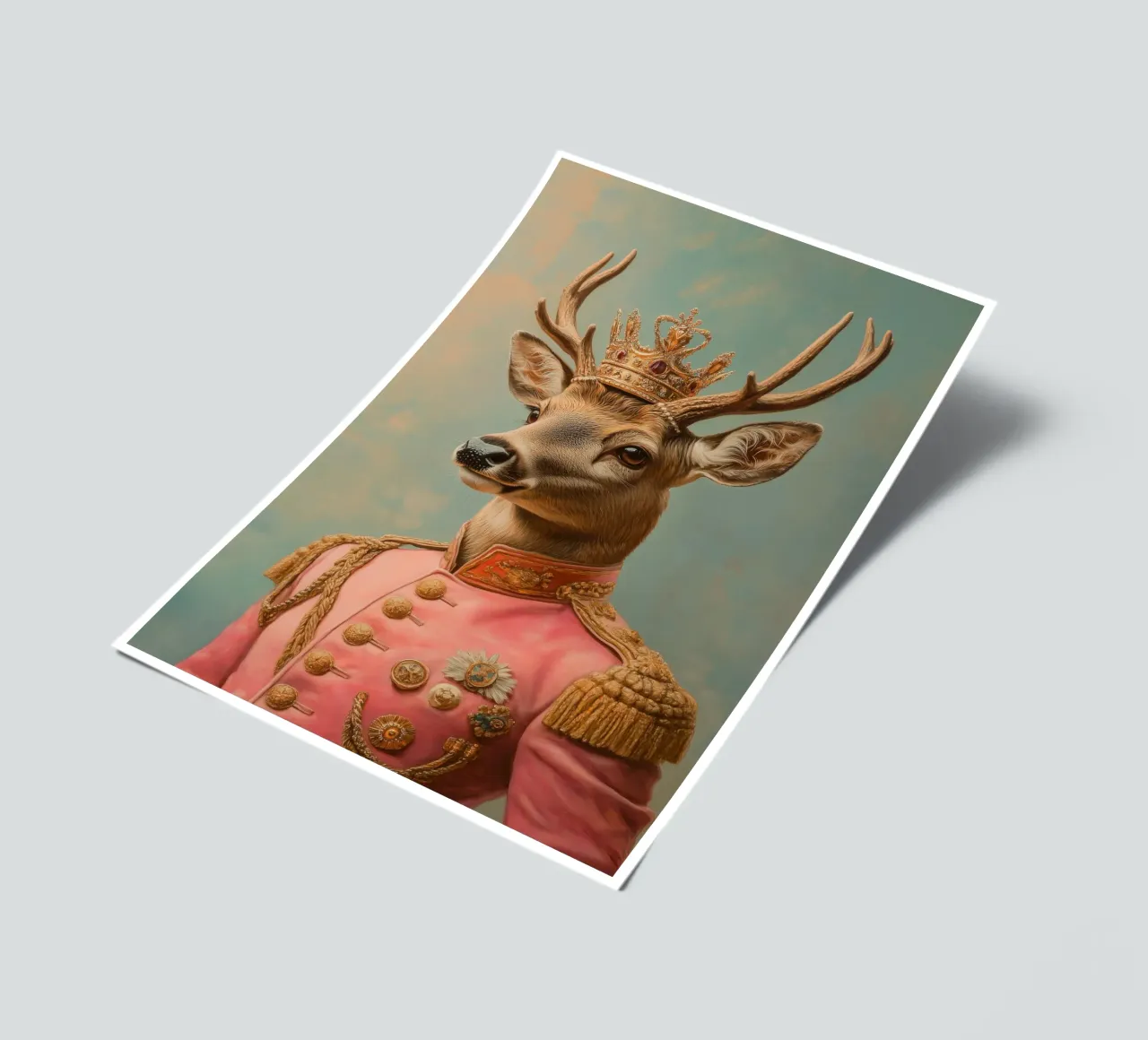 Portrait pink stag with crown sticker sheet by Carinaprint