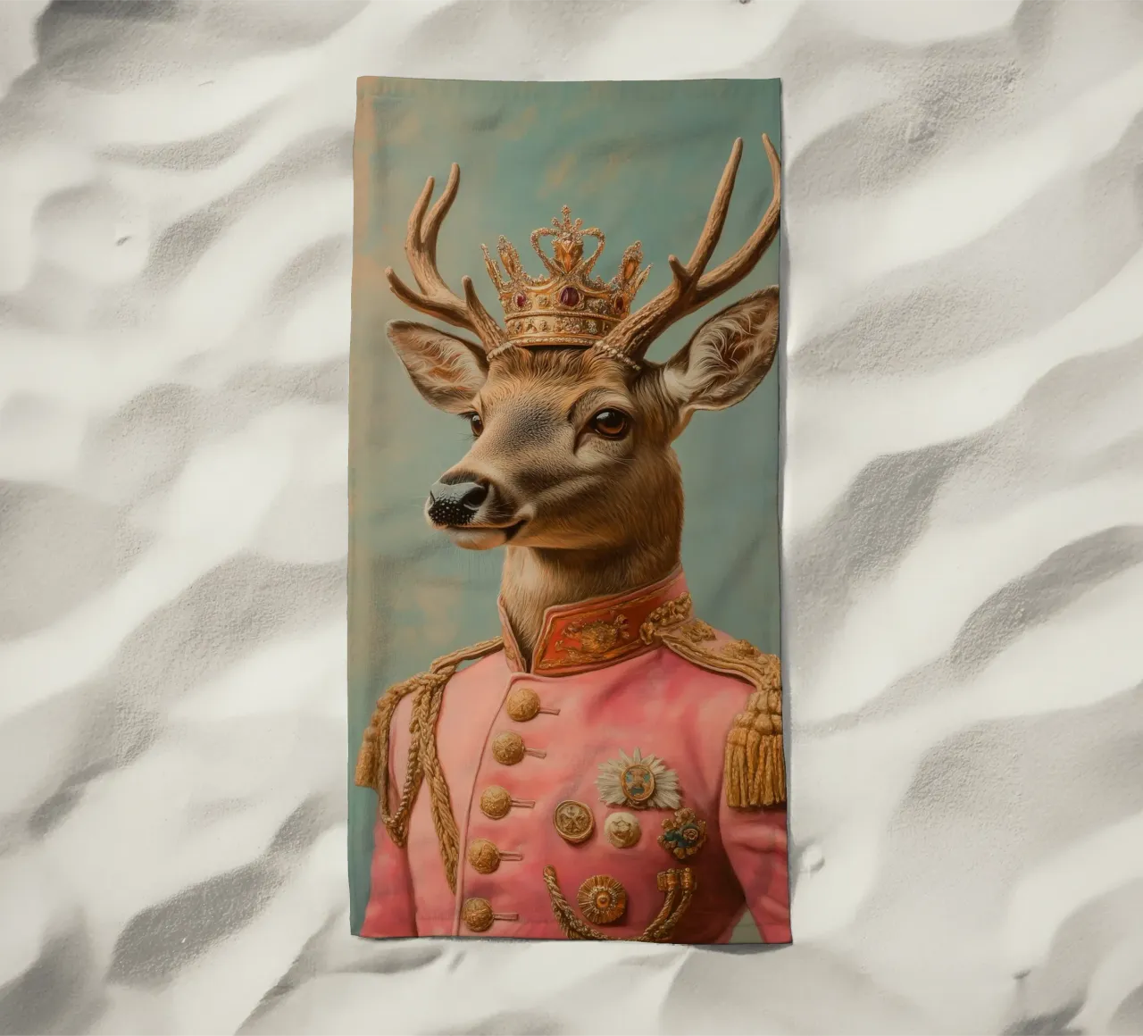 Portrait d'un cerf rose avec une couronne serviette de plage de Carinaprint