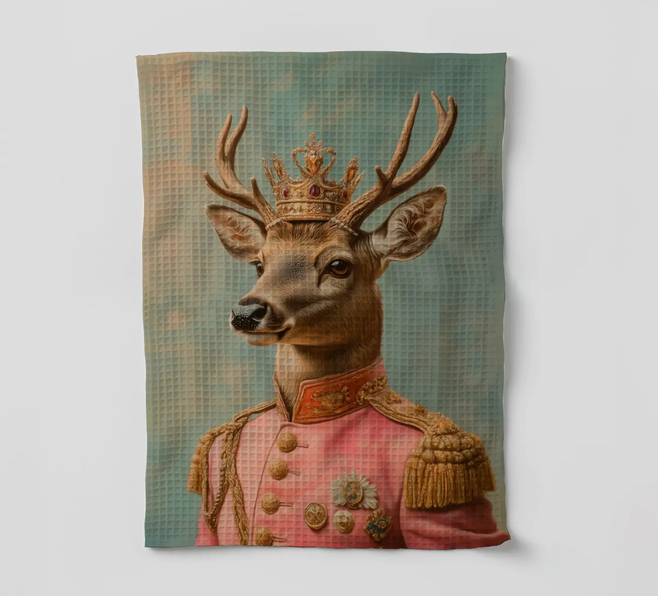 Portrait d'un cerf rose avec une couronne torchon de Carinaprint