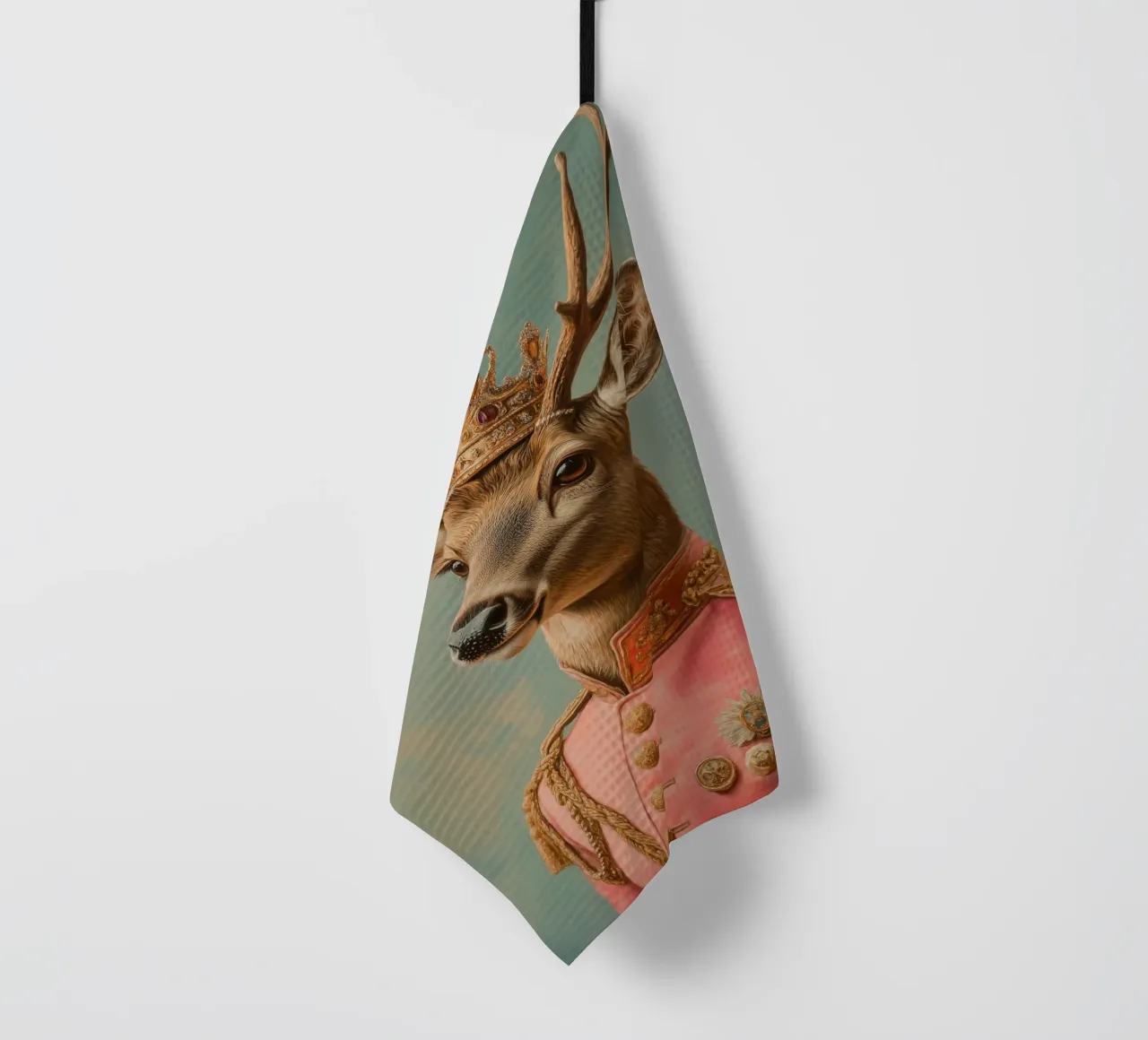 Portrait d'un cerf rose avec une couronne torchon de Carinaprint