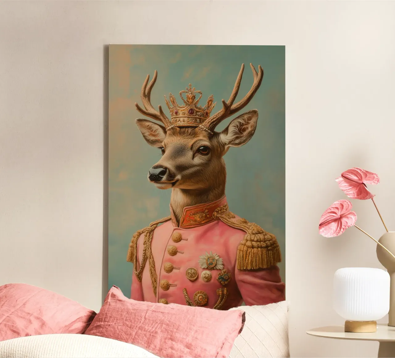 Portrait d'un cerf rose avec une couronne toile avec Caisse américaine de Carinaprint