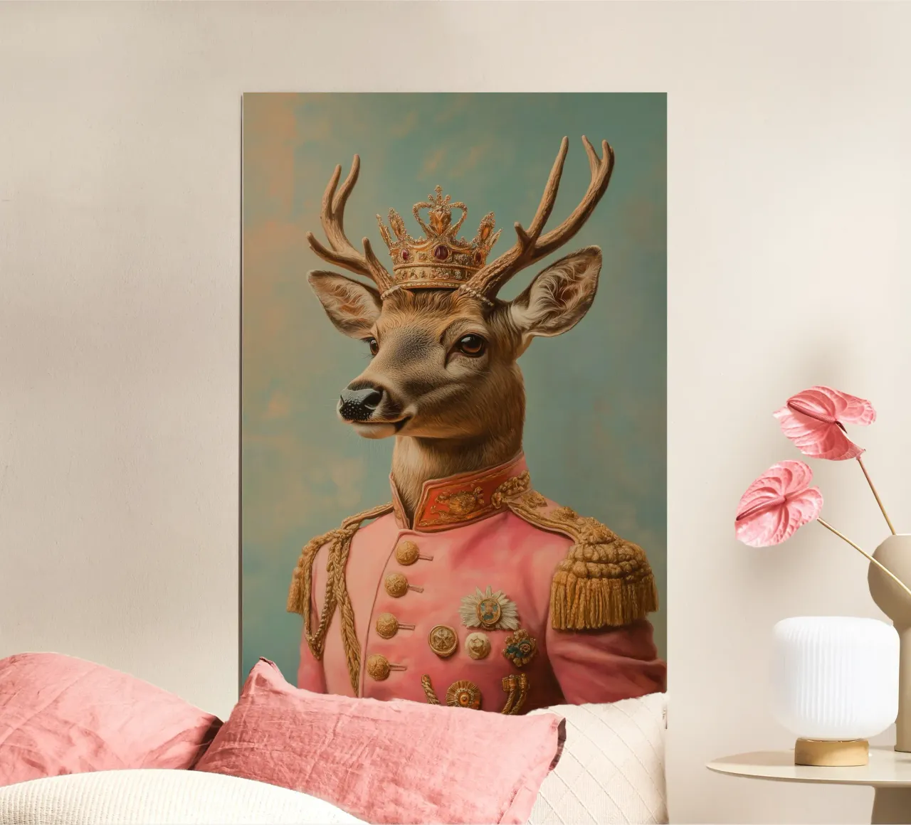 Portrait d'un cerf rose avec une couronne hahnemühle de Carinaprint