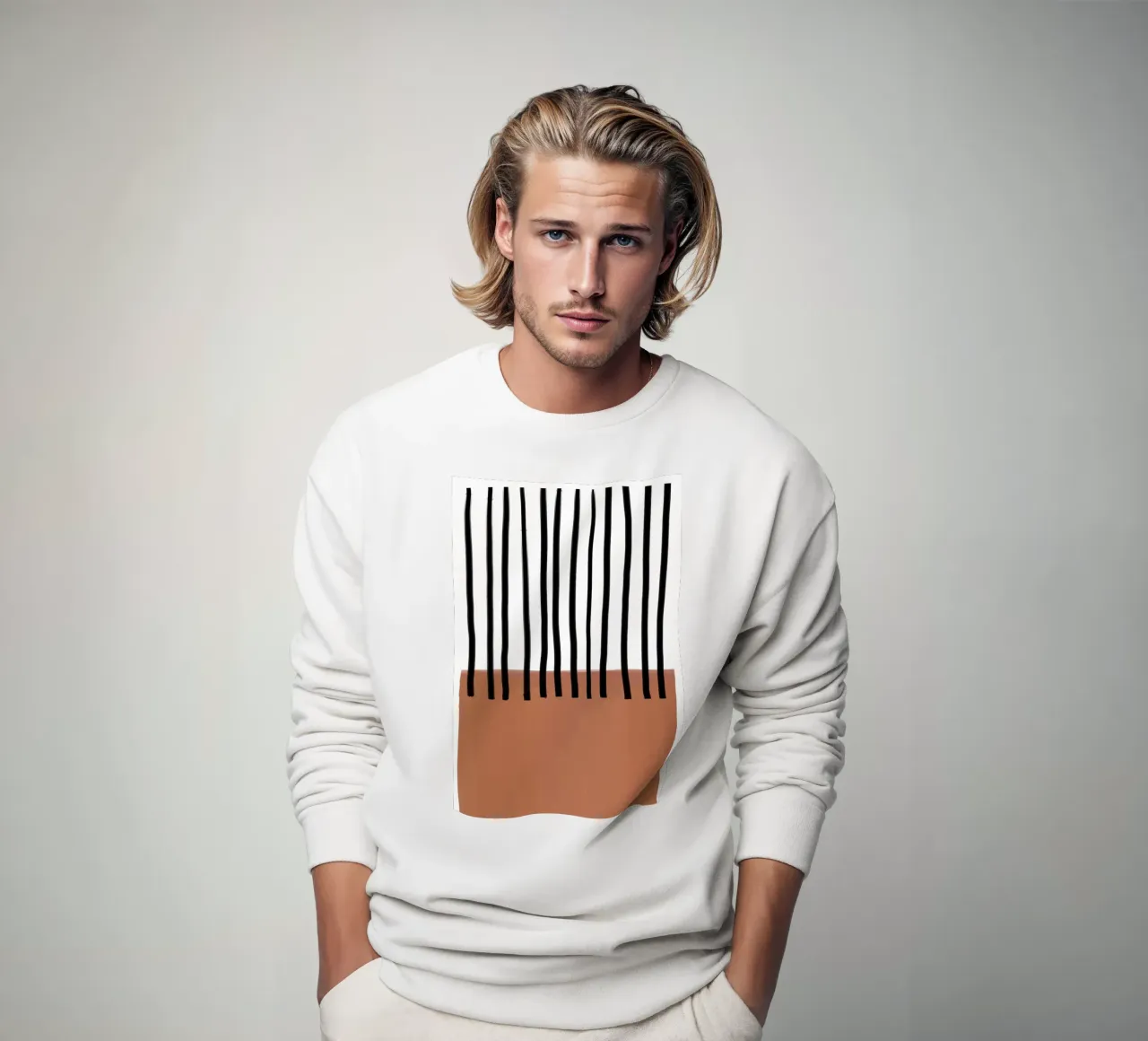 Abstracte verticale lijnen en bruin rechthoekig ontwerp sweatshirt van Melloi Art Print