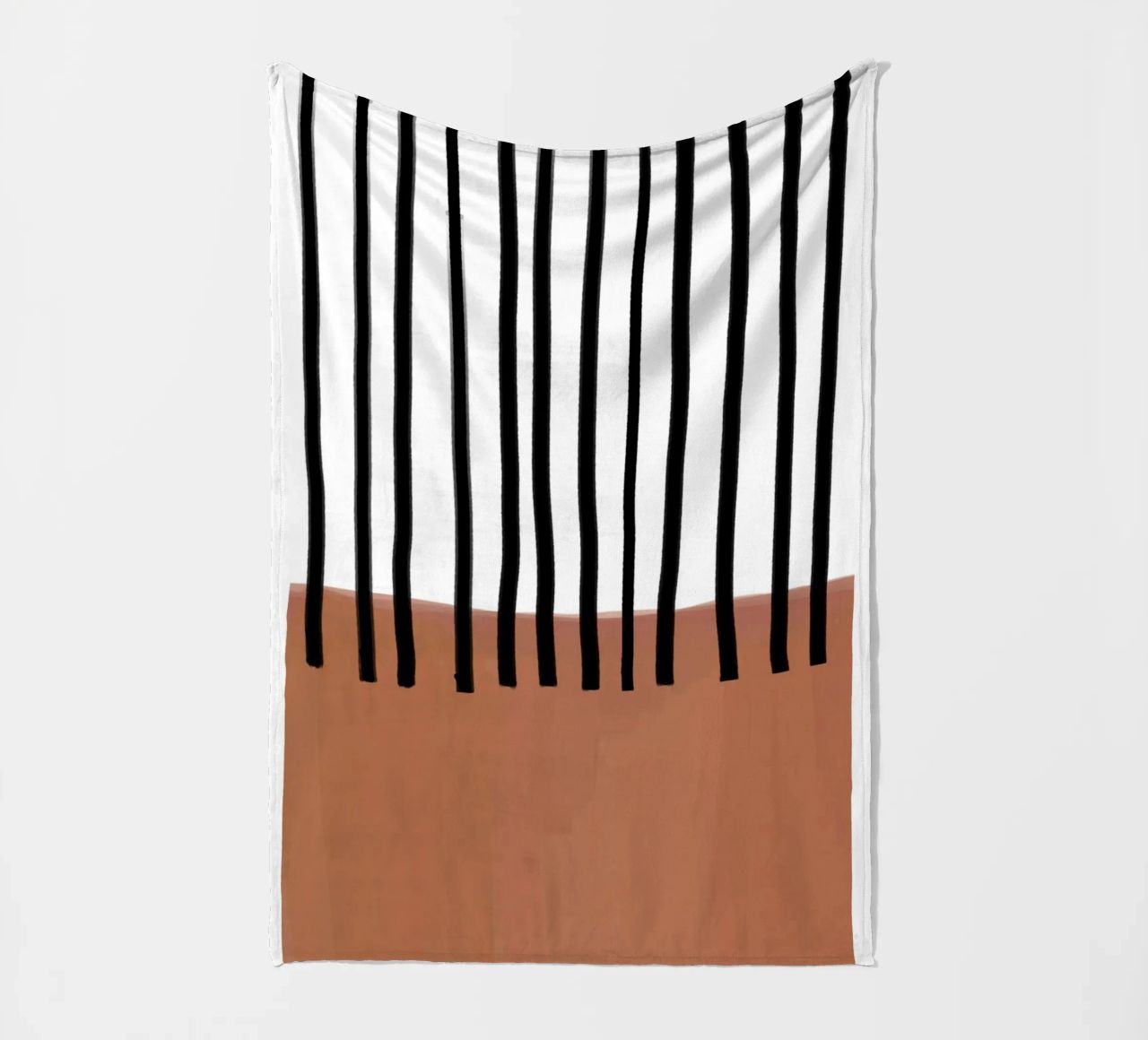 Linee verticali astratte e design rettangolare marrone coperta in pile da Melloi Art Print