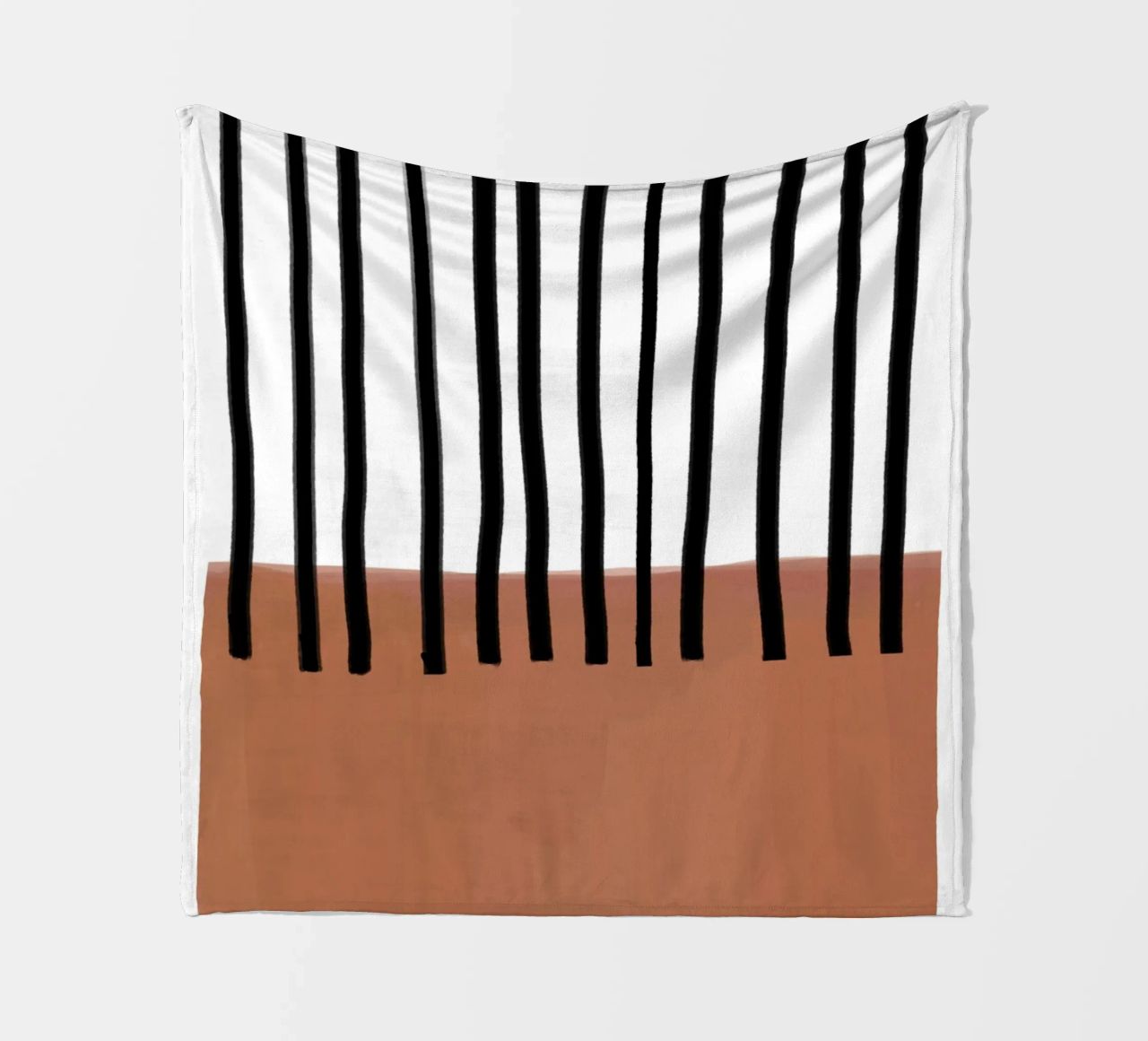 Linee verticali astratte e design rettangolare marrone coperta in pile da Melloi Art Print