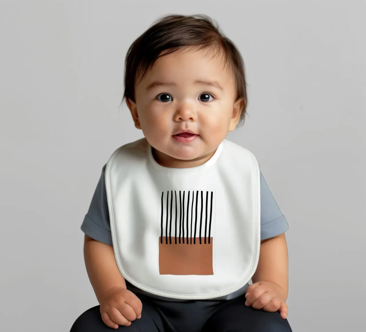 Abstract Vertical Lines and Brown Rectangular Design baby bib by Melloi Art Print