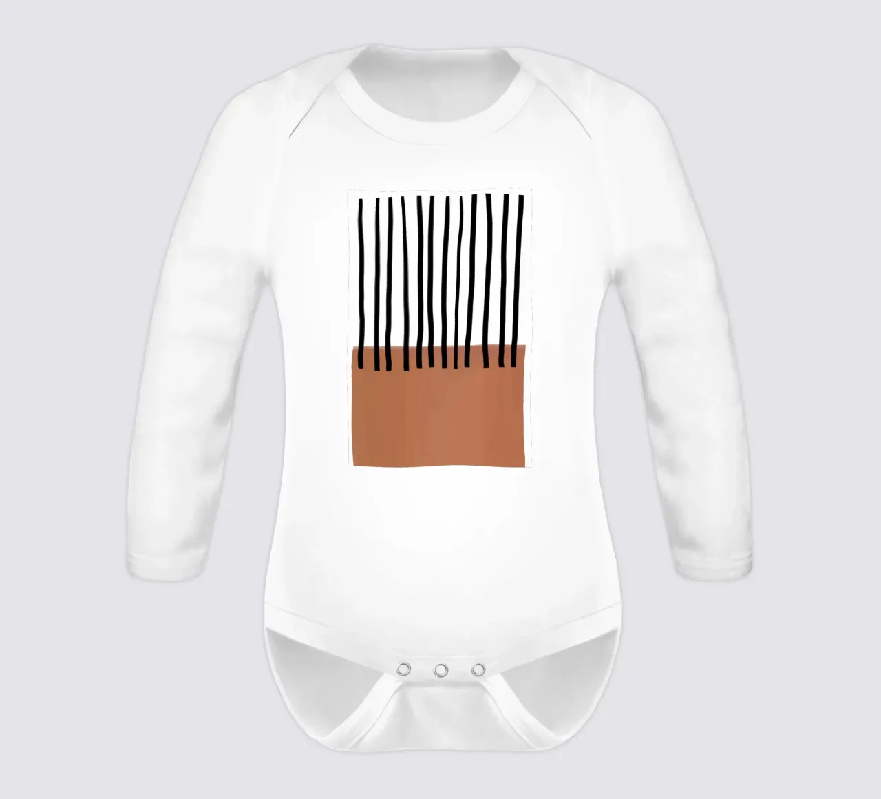 Linee verticali astratte e design rettangolare marrone body neonato maniche lunghe da Melloi Art Print