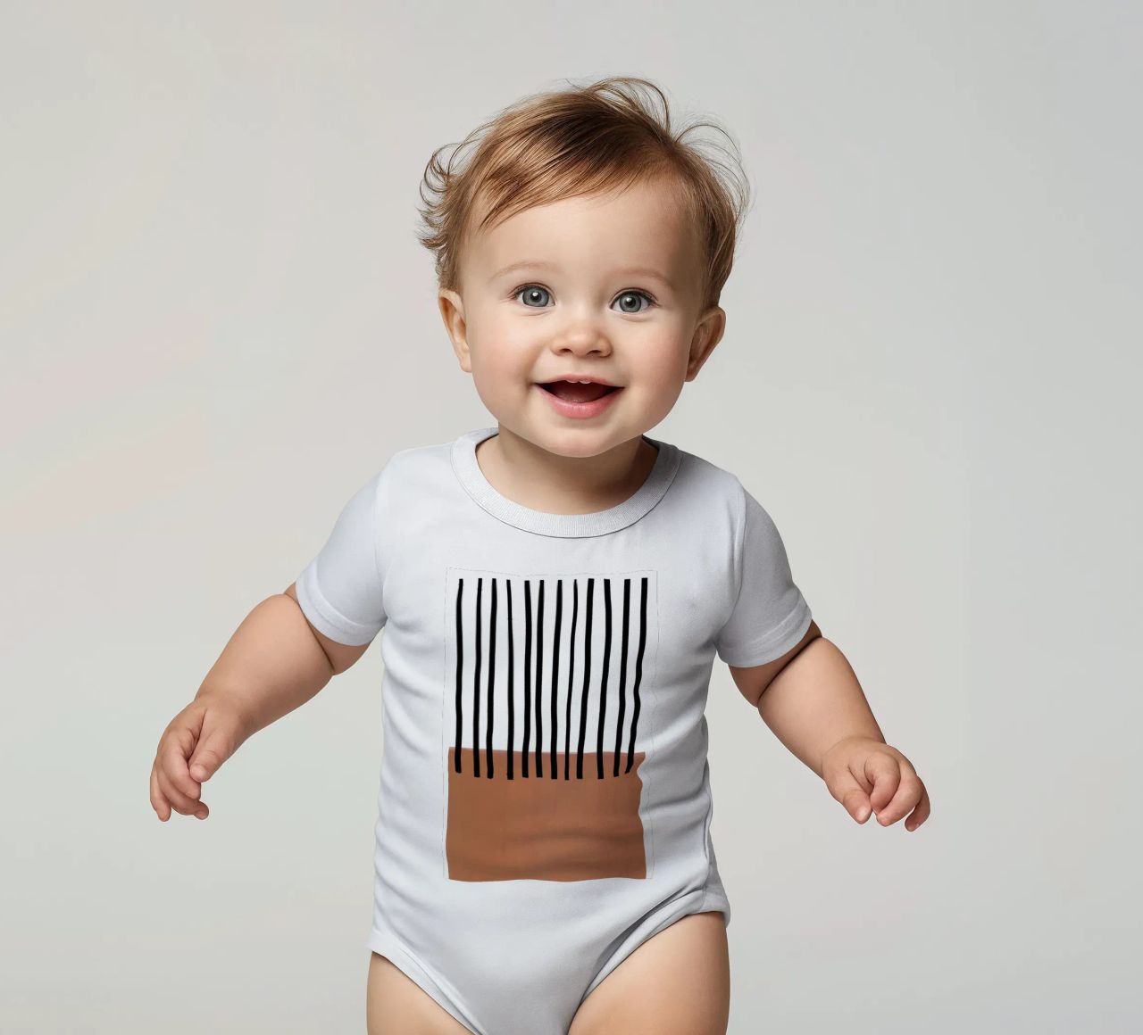 Linee verticali astratte e design rettangolare marrone body neonato maniche corte da Melloi Art Print