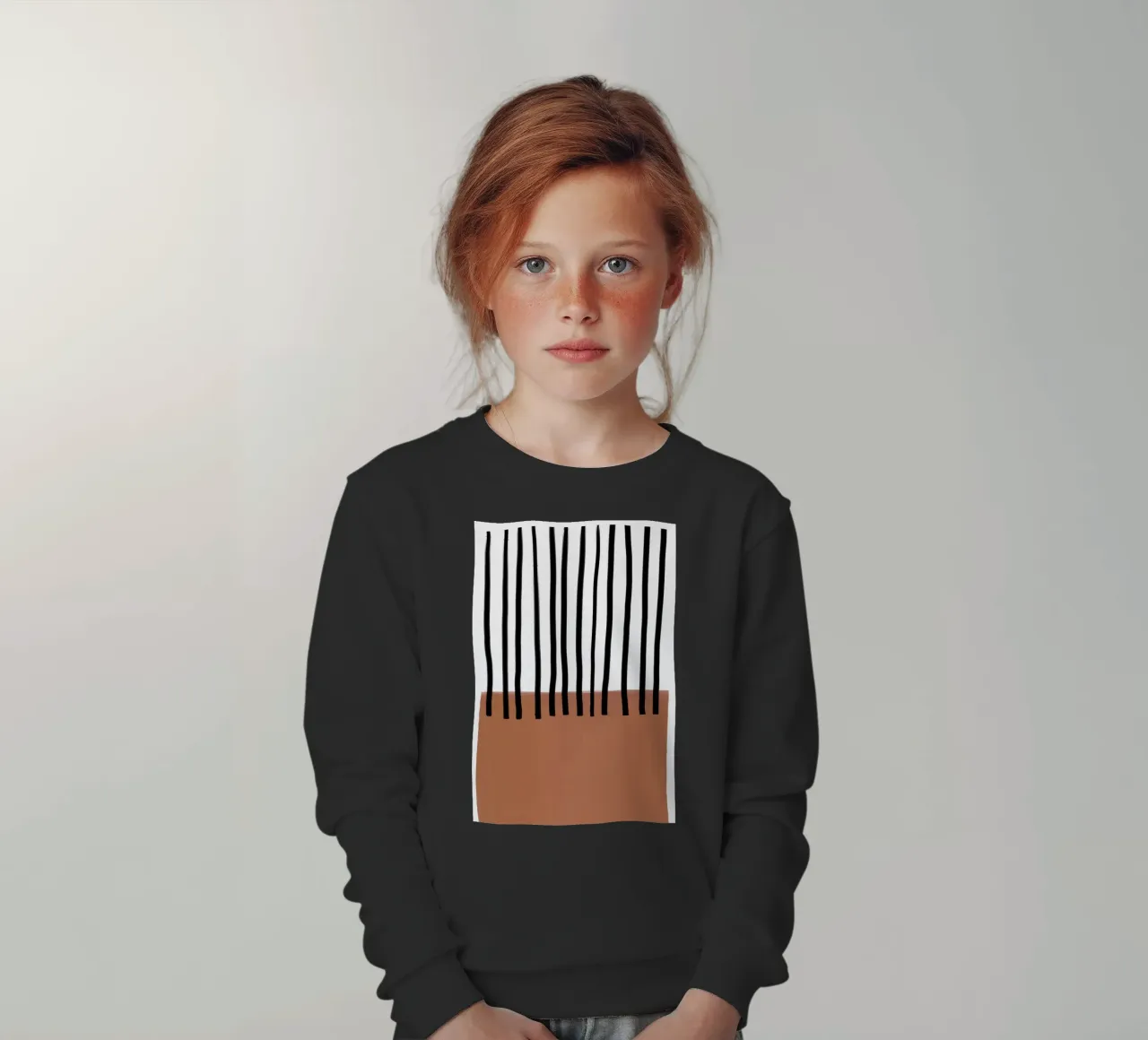 Linee verticali astratte e design rettangolare marrone felpa bambino da Melloi Art Print