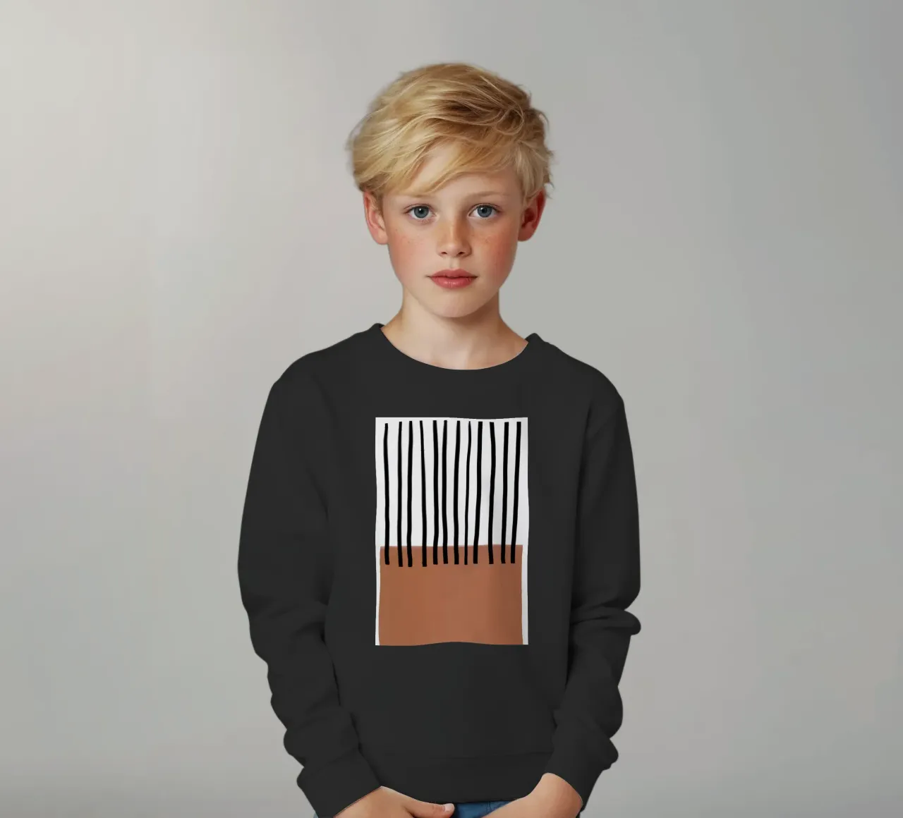 Linee verticali astratte e design rettangolare marrone felpa bambino da Melloi Art Print