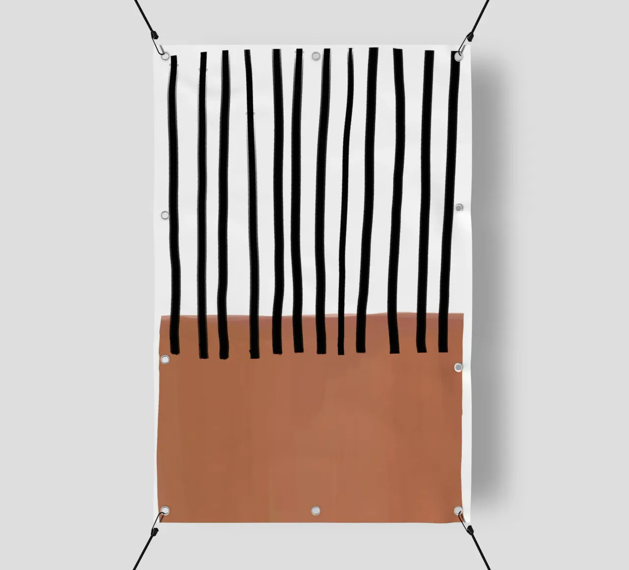 Linee verticali astratte e design rettangolare marrone telo in pvc da Melloi Art Print