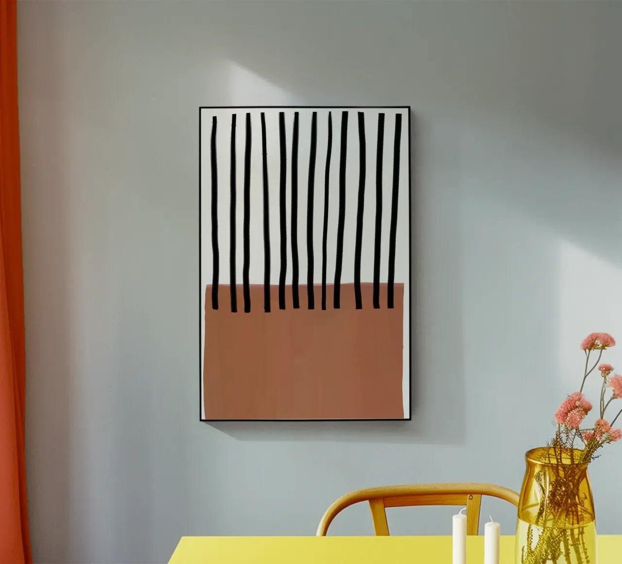 Líneas verticales abstractas y diseño rectangular marrón metacrilato de Melloi Art Print