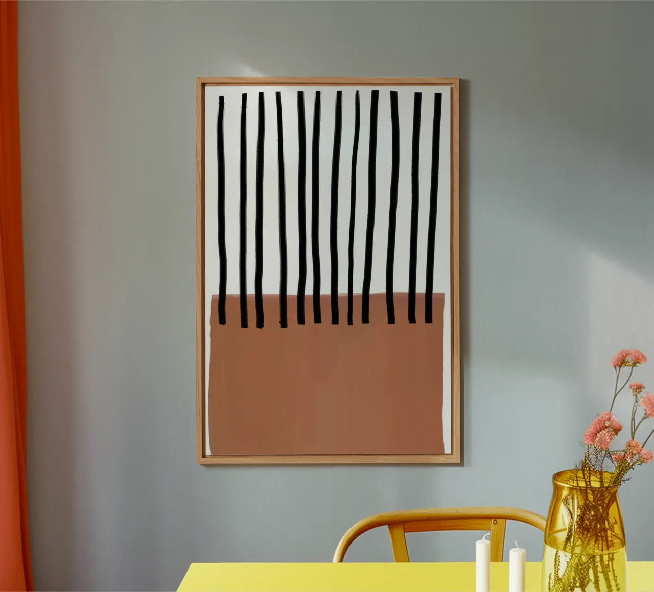 Linee verticali astratte e design rettangolare marrone alluminio dibond da Melloi Art Print