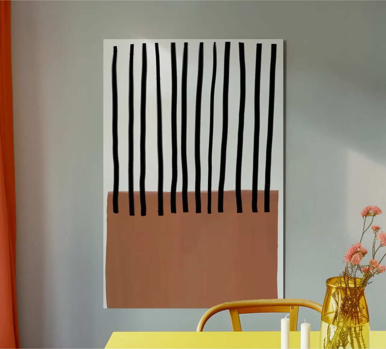 Linee verticali astratte e design rettangolare marrone alluminio dibond da Melloi Art Print