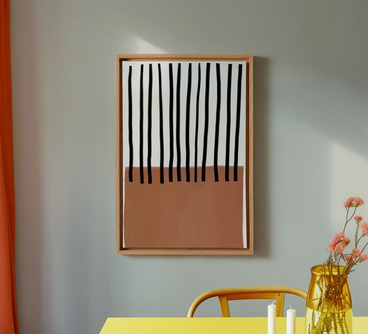 Abstrakte vertikale Linien und braunes rechteckiges Design Leinwand von Melloi Art Print