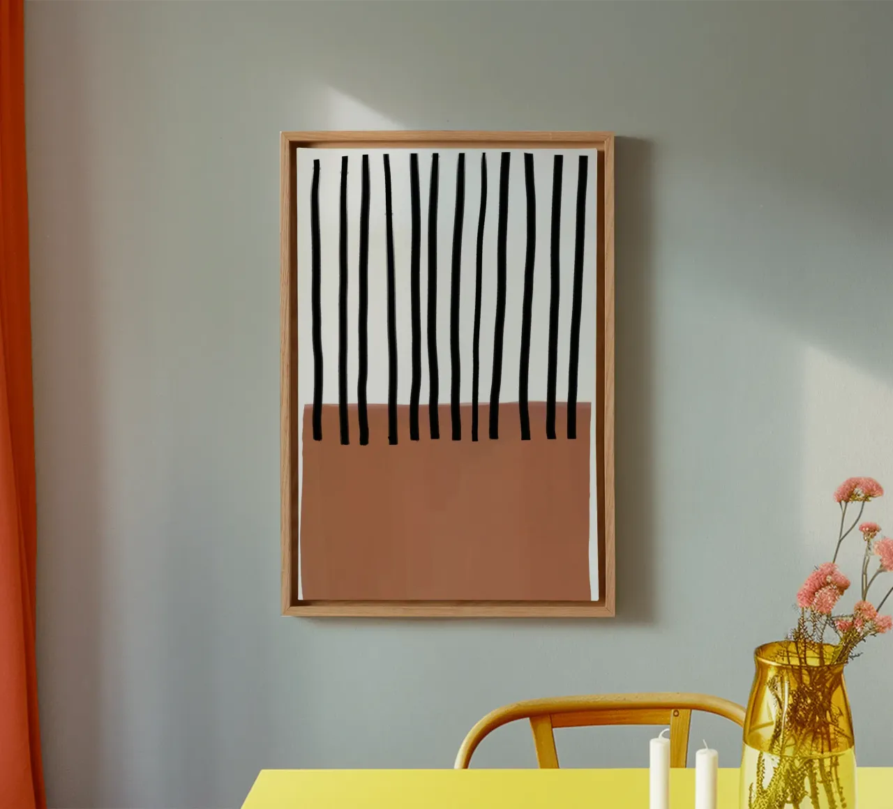 Abstract Vertical Lines and Brown Rectangular Design canvas by Melloi Art Print