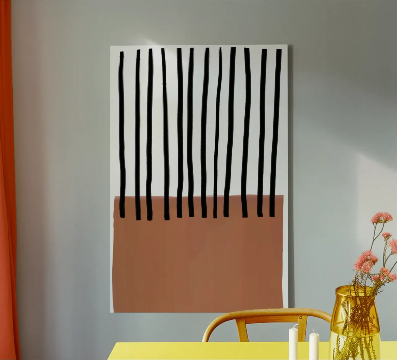 Abstract Vertical Lines and Brown Rectangular Design canvas by Melloi Art Print