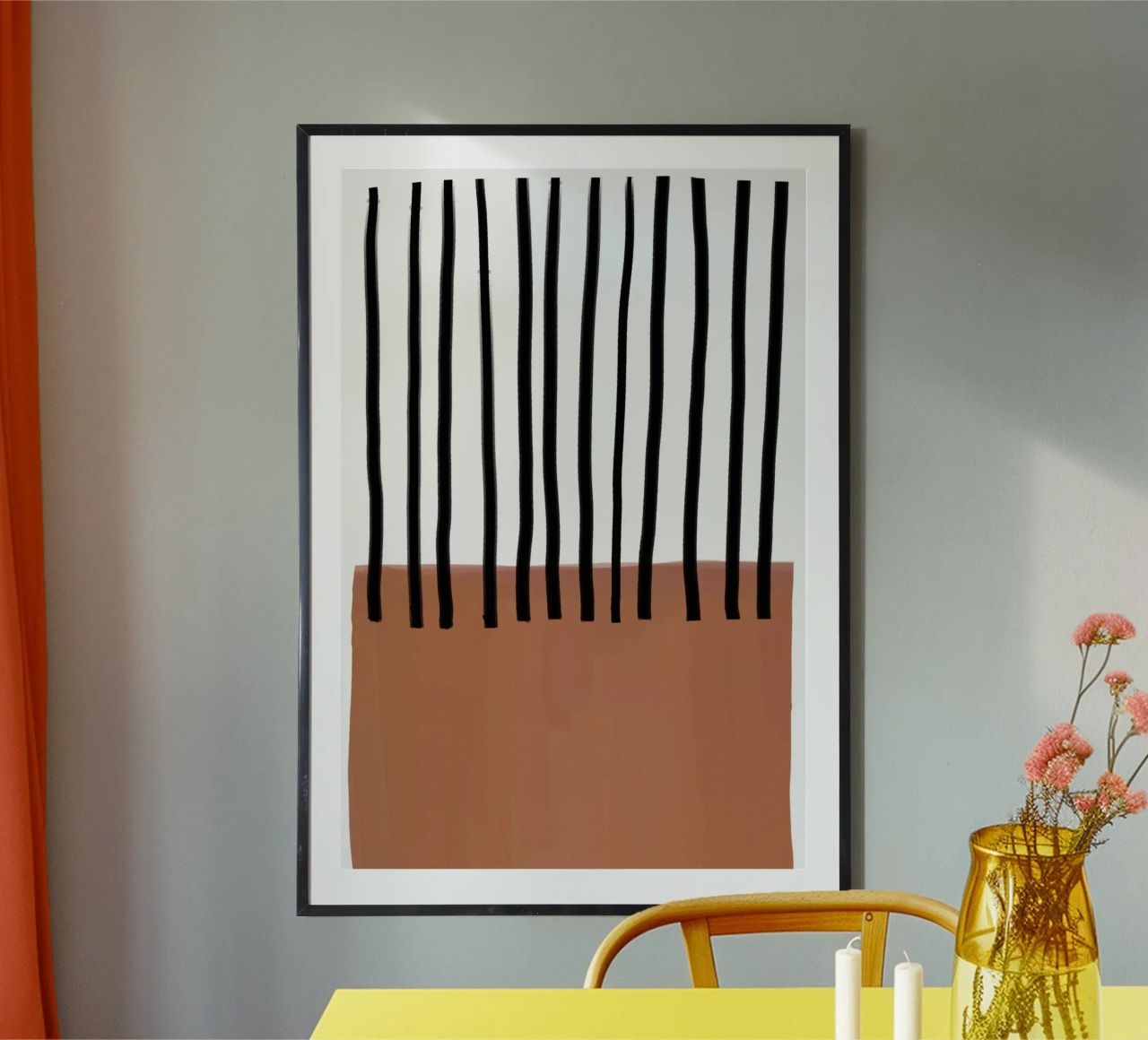 Abstrakte vertikale Linien und braunes rechteckiges Design Poster von Melloi Art Print