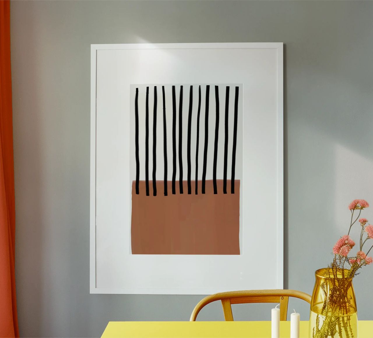 Abstrakte vertikale Linien und braunes rechteckiges Design Poster von Melloi Art Print