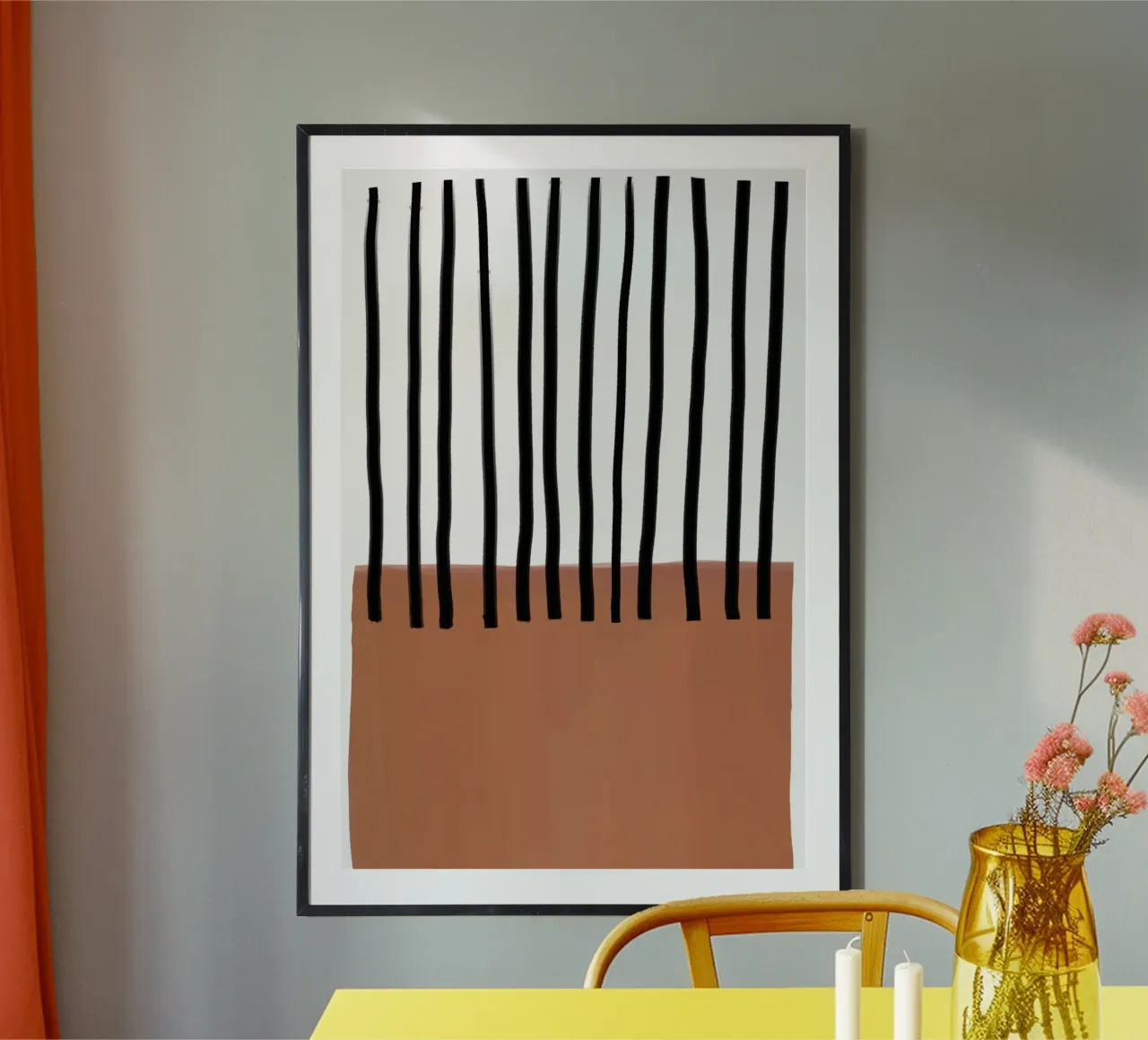 Abstract Vertical Lines and Brown Rectangular Design poster by Melloi Art Print