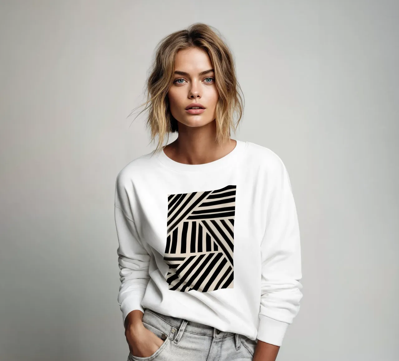 Estampado geométrico de rayas blancas y negras sudadera de Melloi Art Print