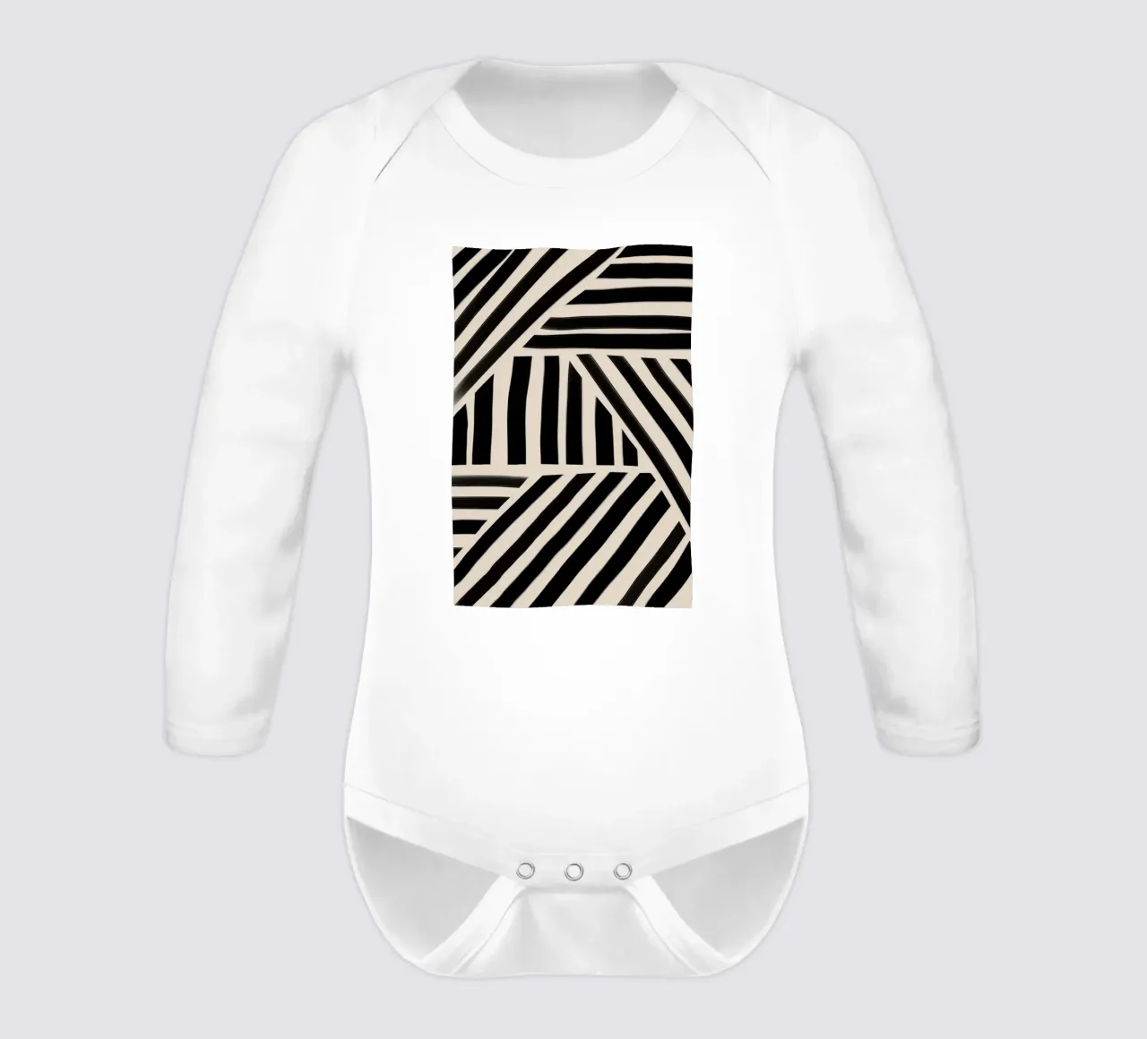Geometrisches schwarz-weiß gestreiftes Muster Langarm Babybody von Melloi Art Print