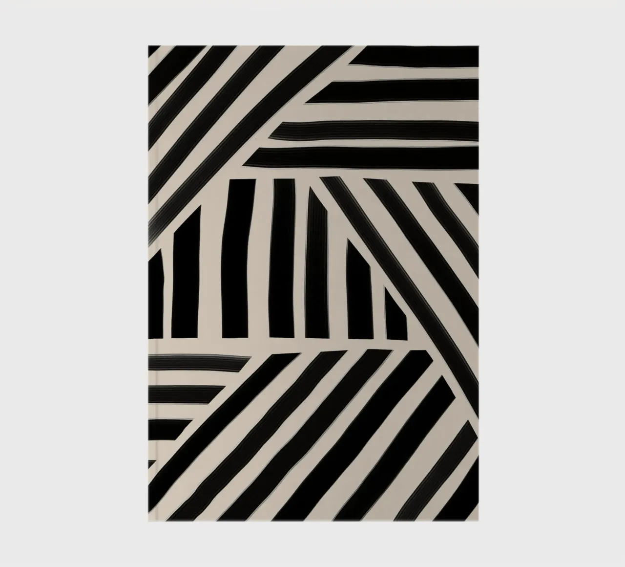 Geometric Black and White Striped Pattern notebook by Melloi Art Print